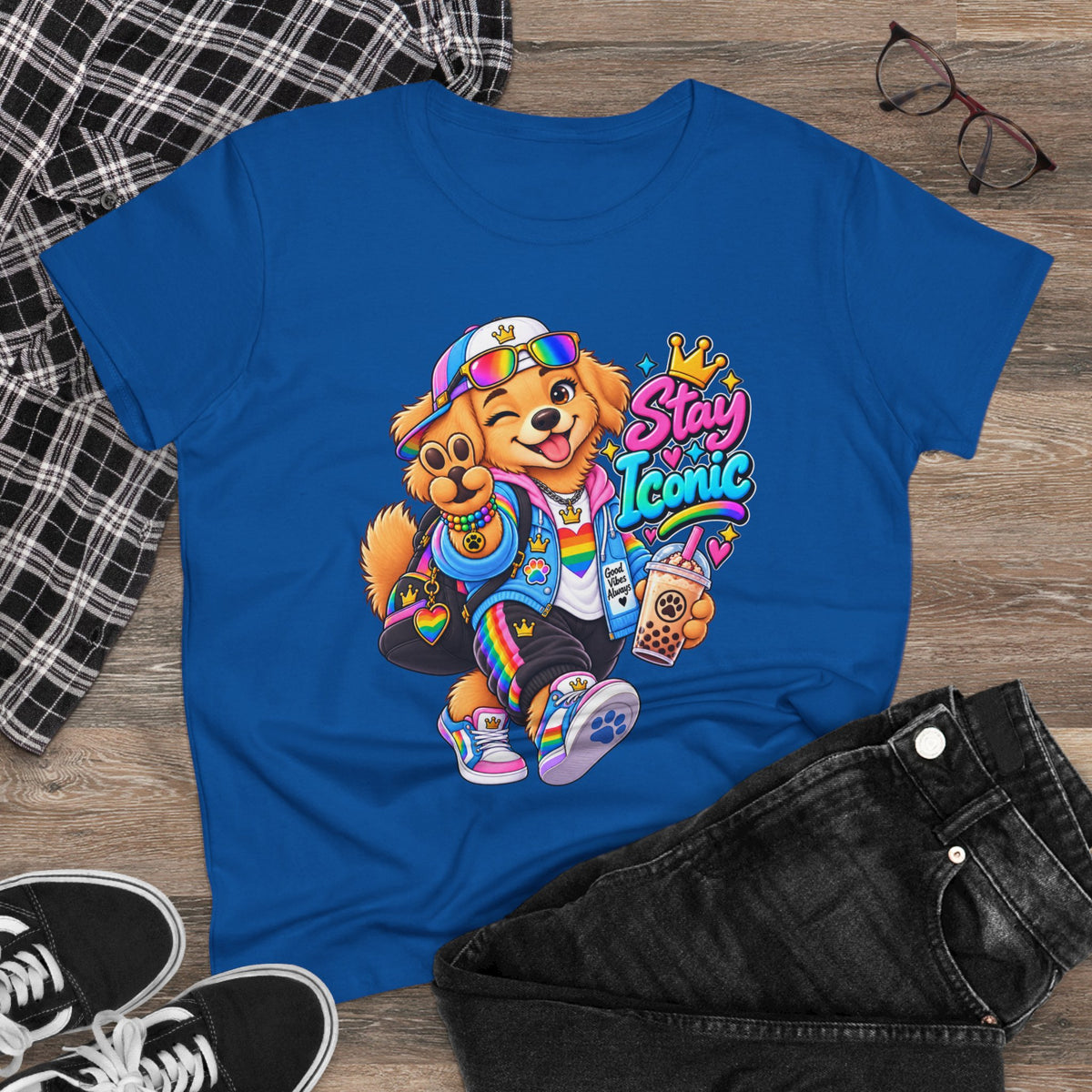 Stay Iconic Dog Graphic Tee — Cute Retro Teddy Bear Design