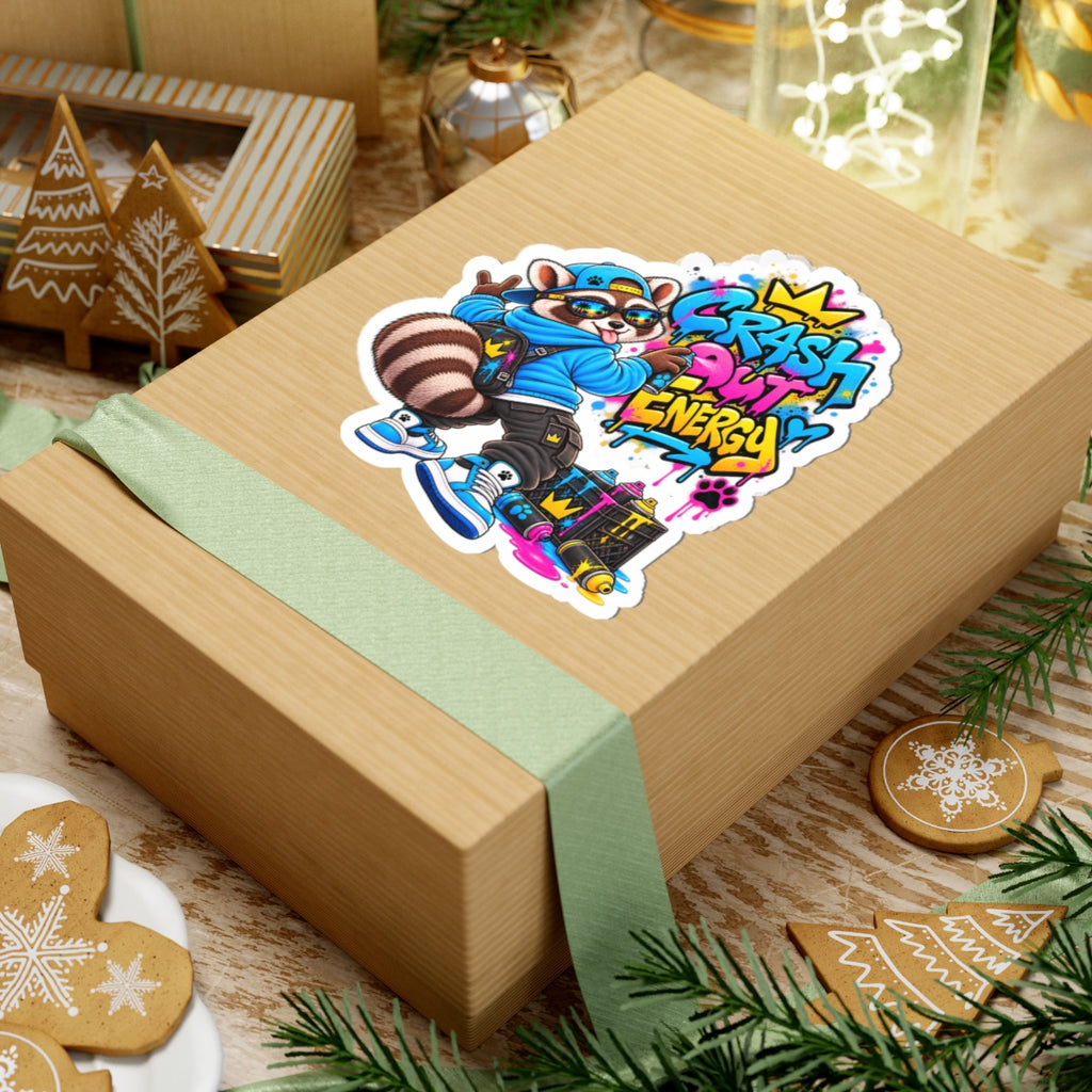 Raccoon Graffiti Sticker — "Crash Out Energy" Kiss-Cut Vinyl Sticker