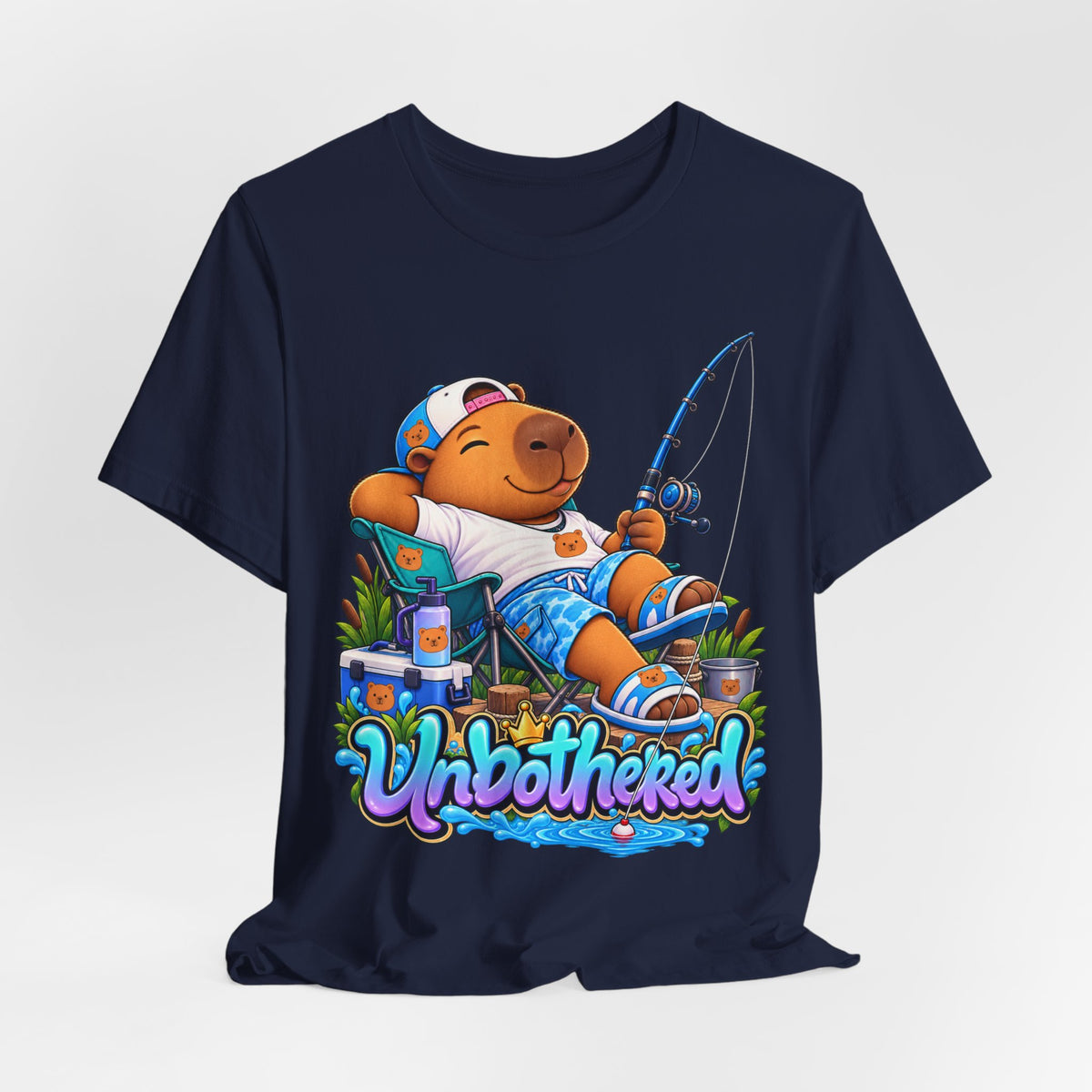 Unbothered Fishing Capybara Tee — Relaxed Vacation Vibes Graphic T-Shirt