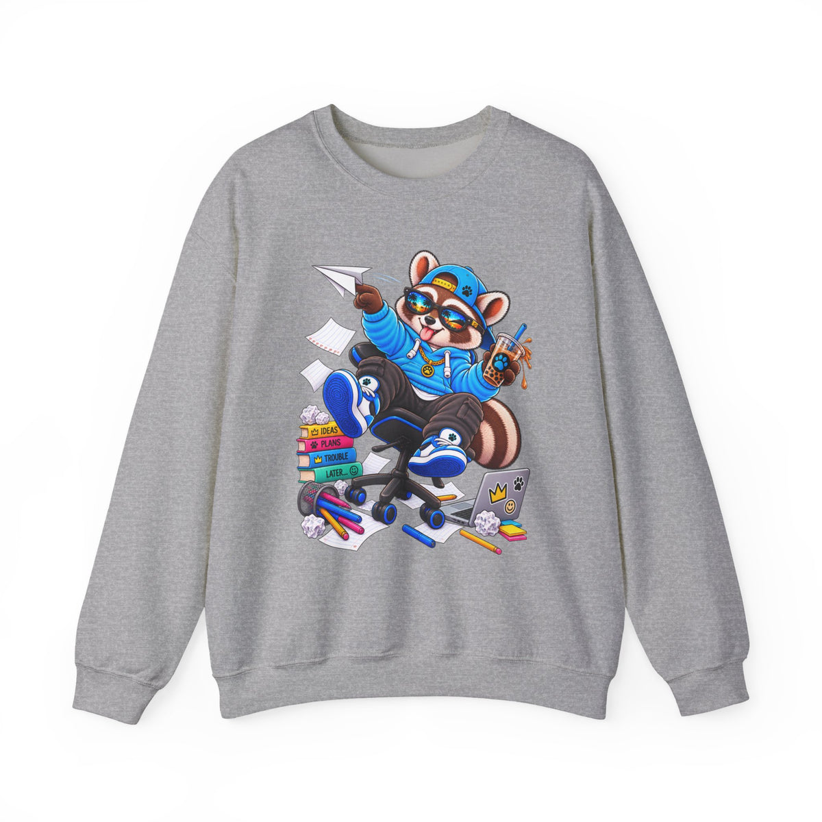 Mischievous Raccoon Crewneck Sweatshirt — Cute Kawaii Cartoon Graphic