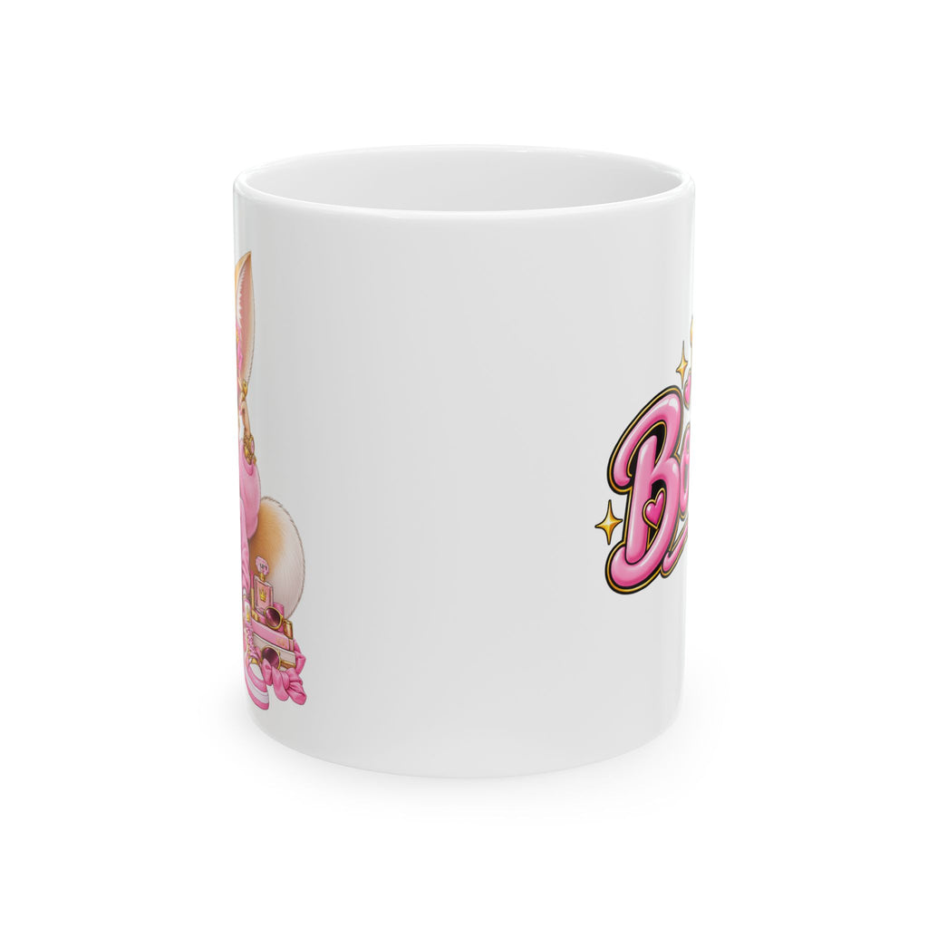Boujee Fennec Fox Ceramic Mug — Pink Retro Logo Coffee Cup (11oz & 15oz)