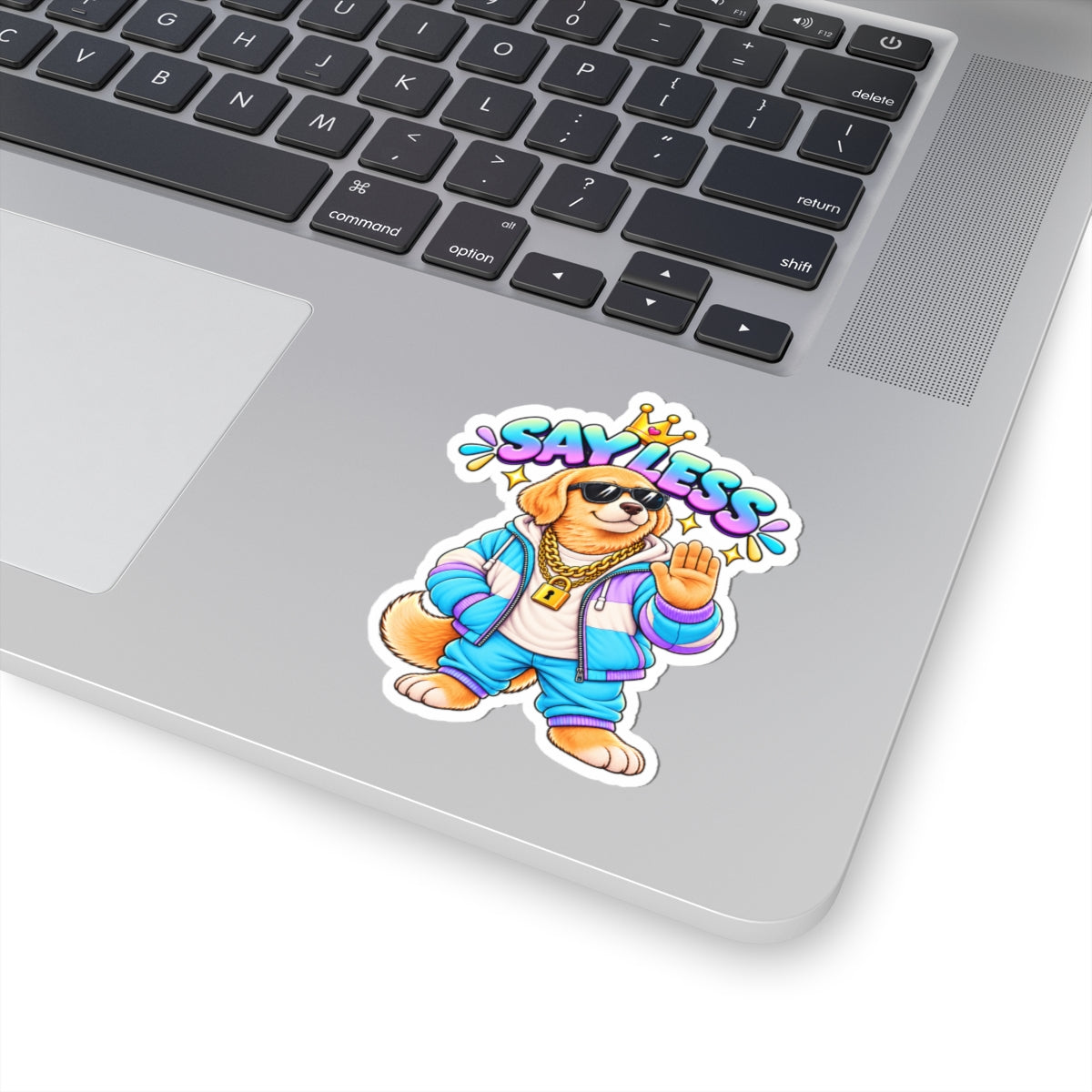 Cute Golden Retriever Sticker — 'Say Less' Dog Crown Vinyl Kiss-Cut Sticker for Laptops & Water Bottles