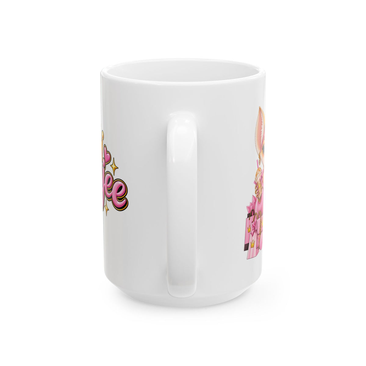 Boujee Fennec Fox Ceramic Mug — Pink Retro Logo Coffee Cup (11oz & 15oz)