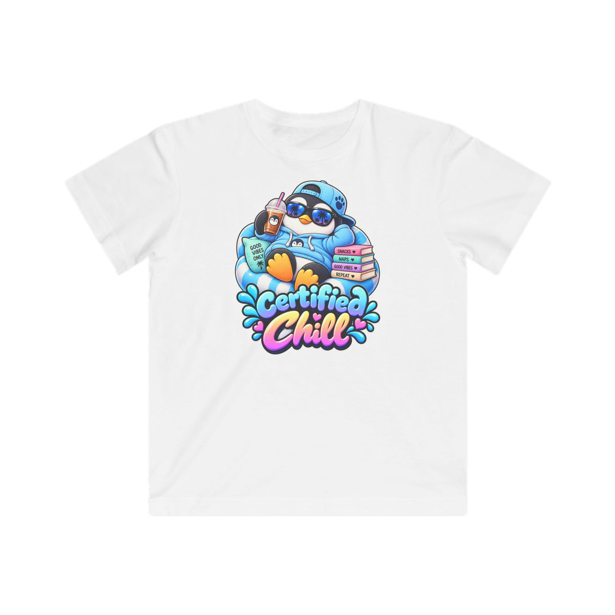 Kids "Certified Chill" T-Shirt — Relaxed Penguin Graphic Tee