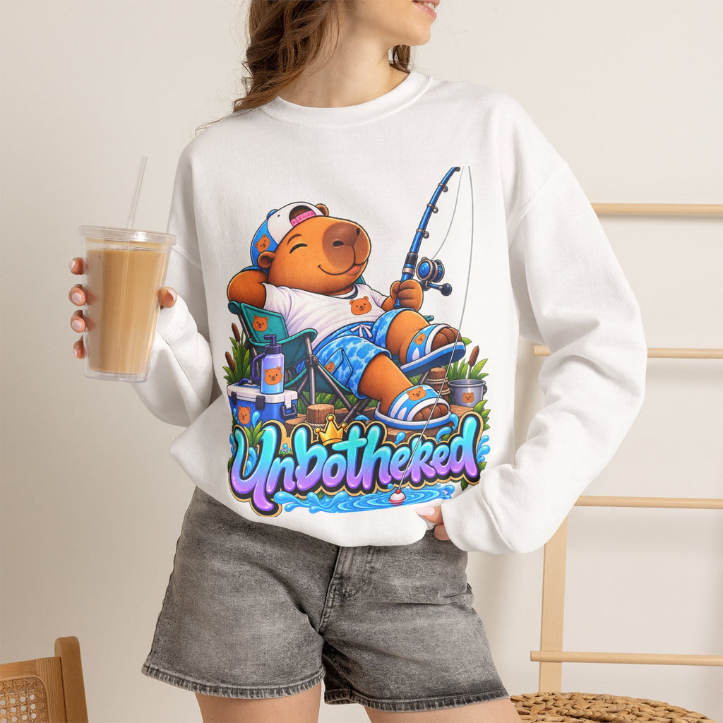 Unbothered Fishing Capybara Crewneck Sweatshirt
