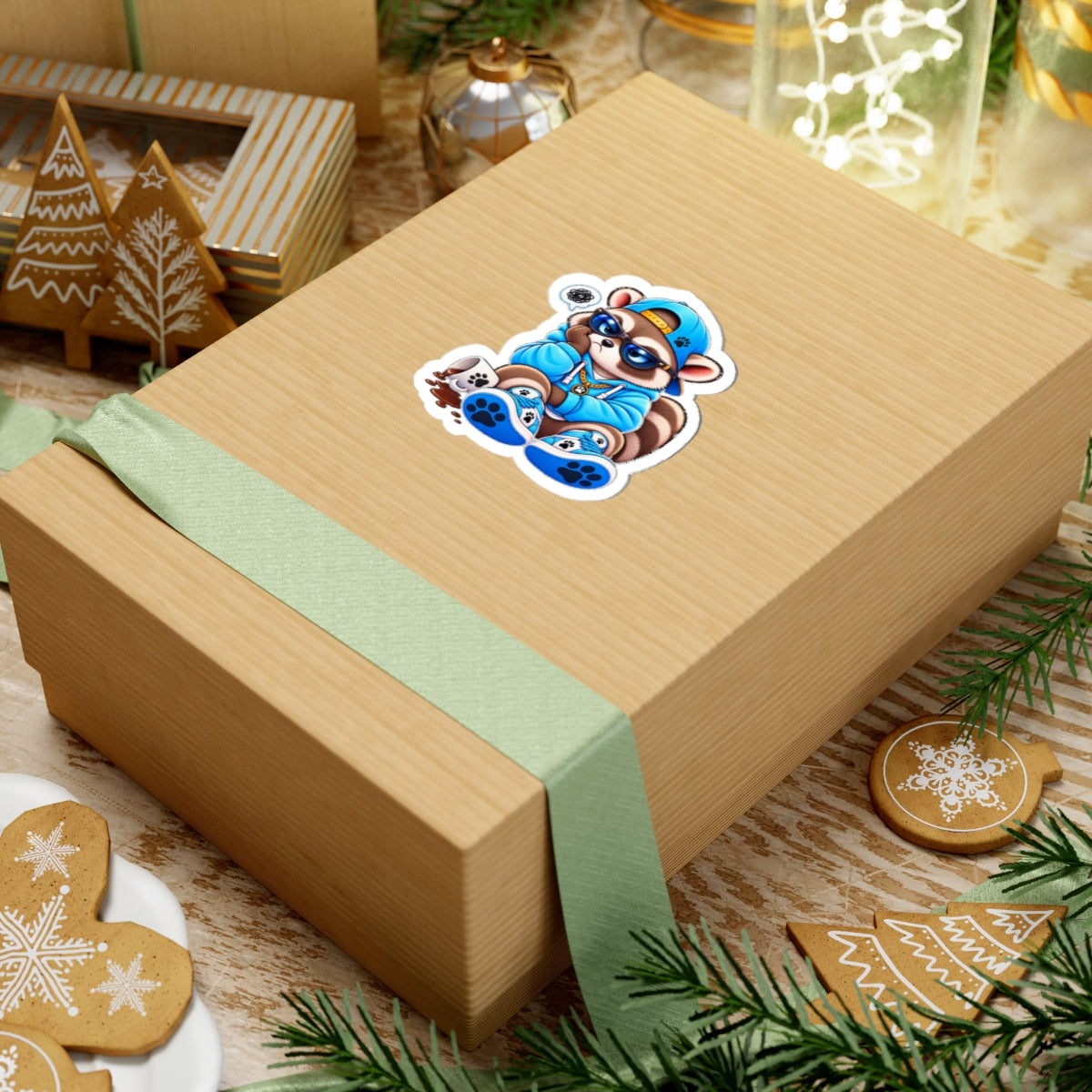 Cute Raccoon Detective Kiss-Cut Sticker — Vinyl Laptop Decal
