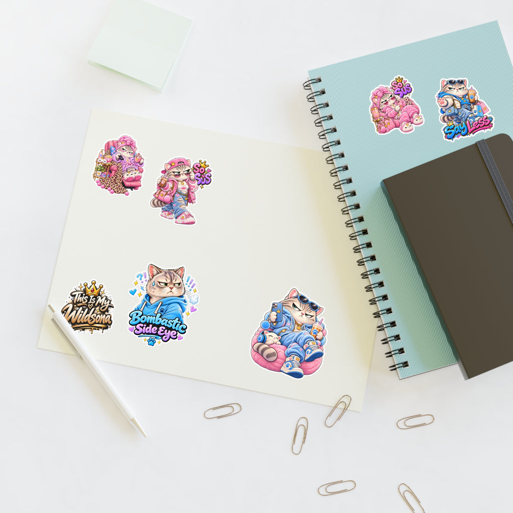 Kawaii Cat Sticker Sheet — Cute Grumpy & Pink Aesthetic Decals