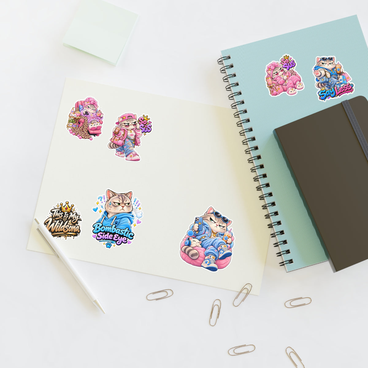 Kawaii Cat Sticker Sheet — Cute Grumpy & Pink Aesthetic Decals