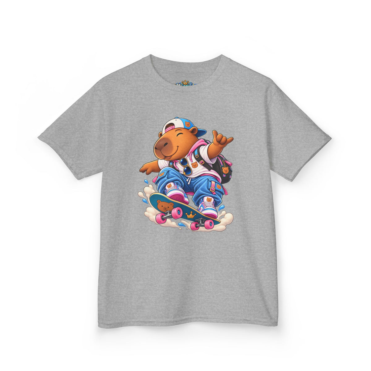 Kids Skateboarding Capybara Tee — Cute Skateboarder Graphic T-Shirt for Boys & Girls