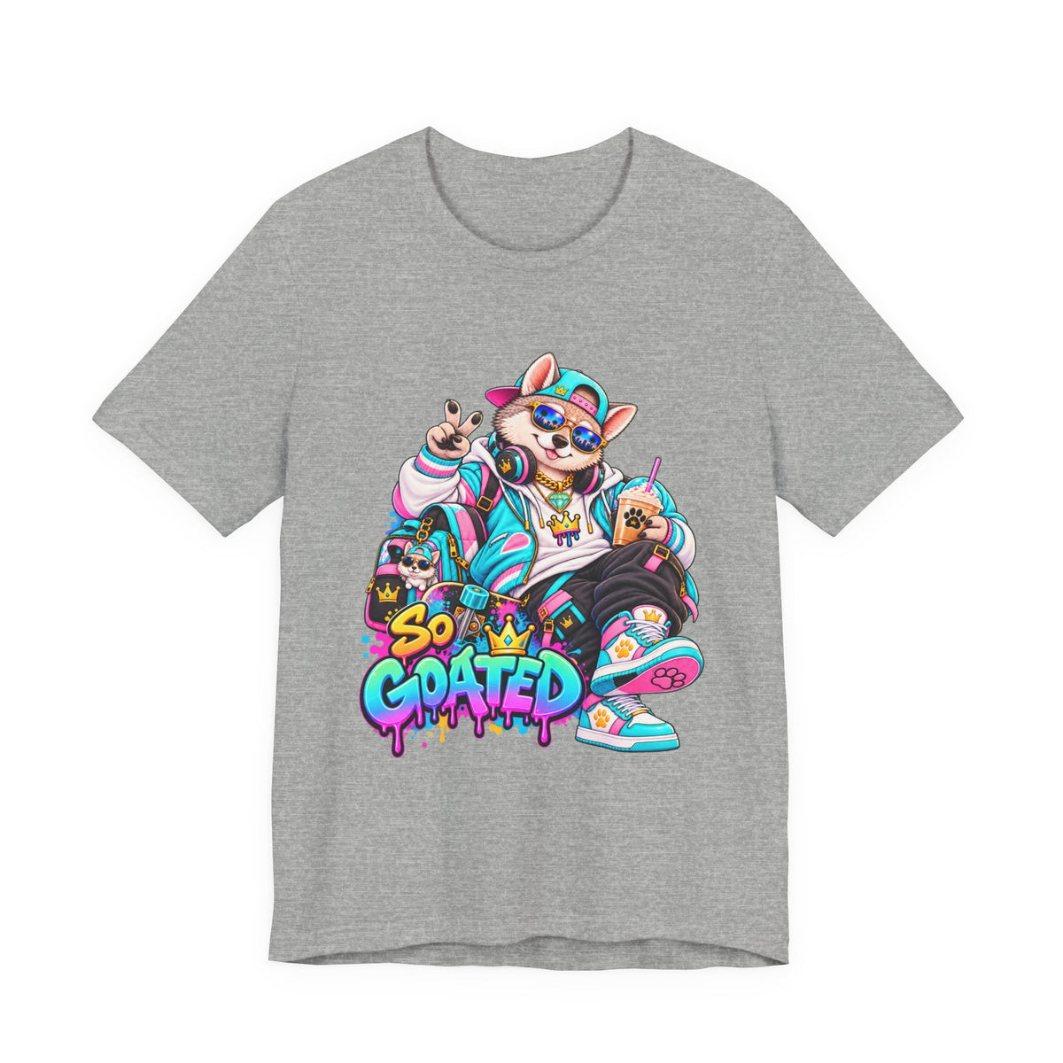 So Goated Husky with Drip T‑Shirt — Retro Skate Dog Graphic Tee