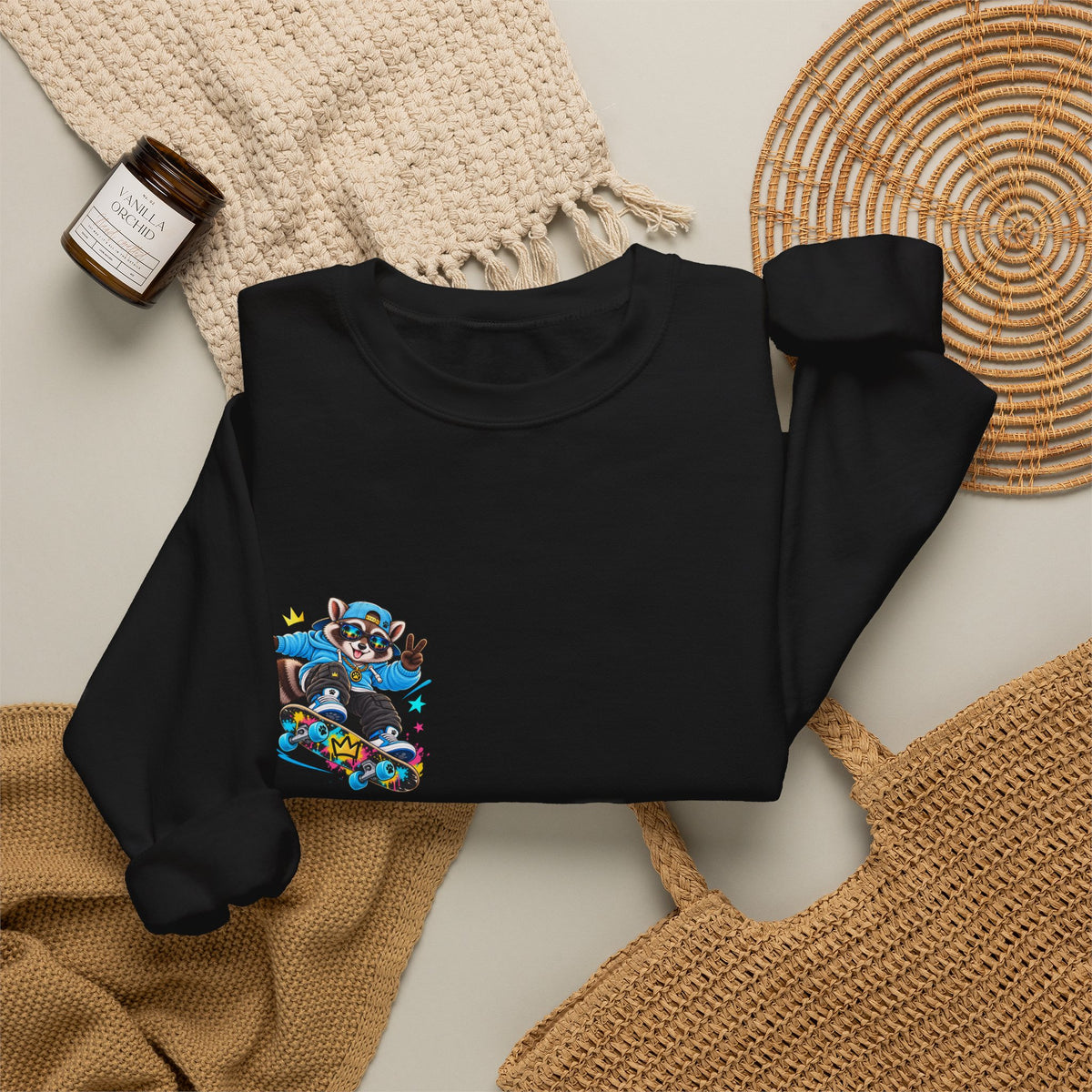 Whimsical Blue Cat Galaxy Crewneck Sweatshirt
