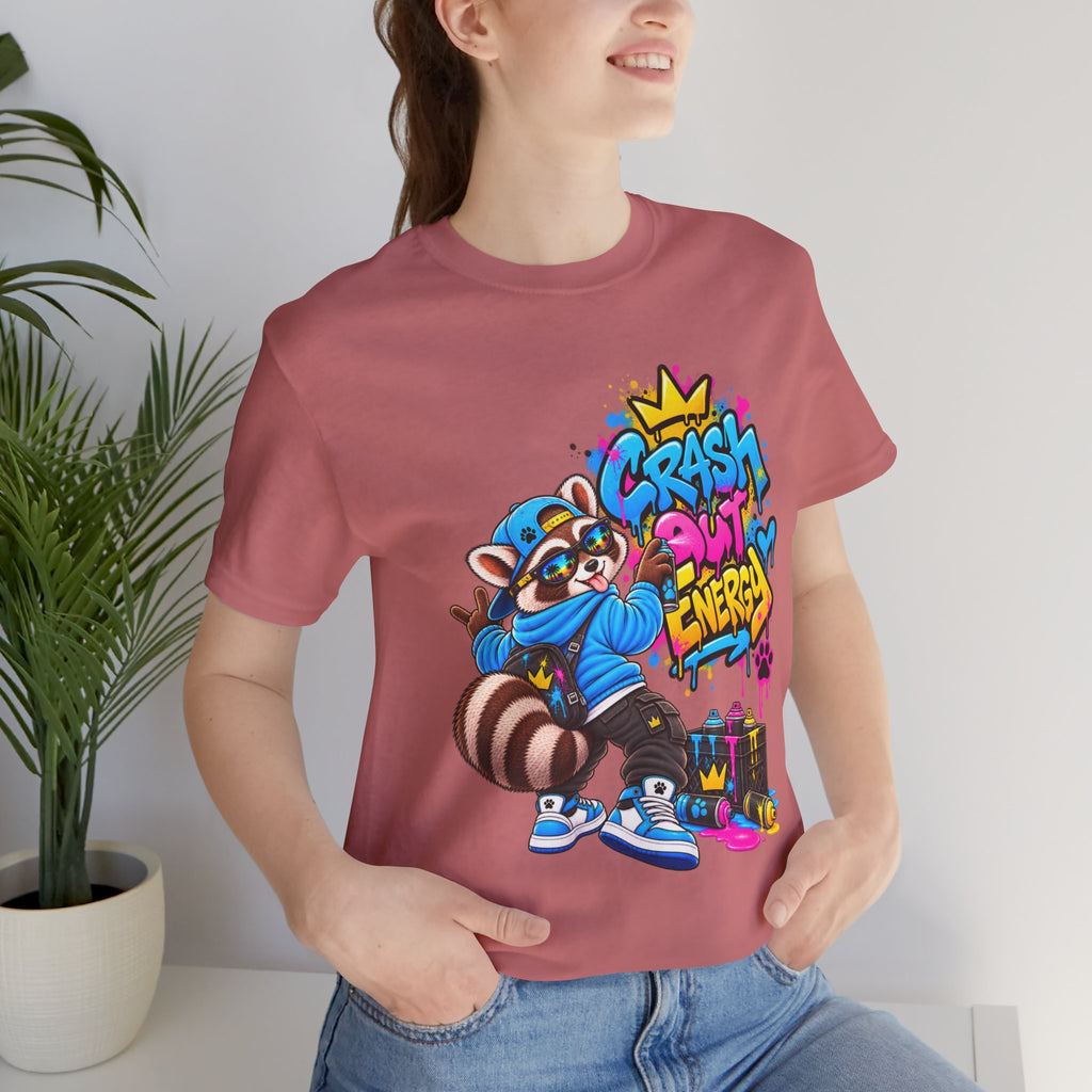 Graphic Tee — 'Crash Out Energy' Streetwear Raccoon Graffiti Shirt