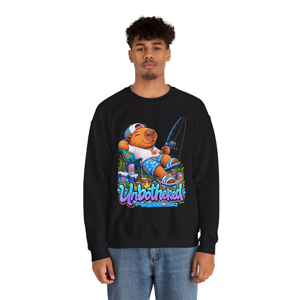 Unbothered Fishing Capybara Crewneck Sweatshirt