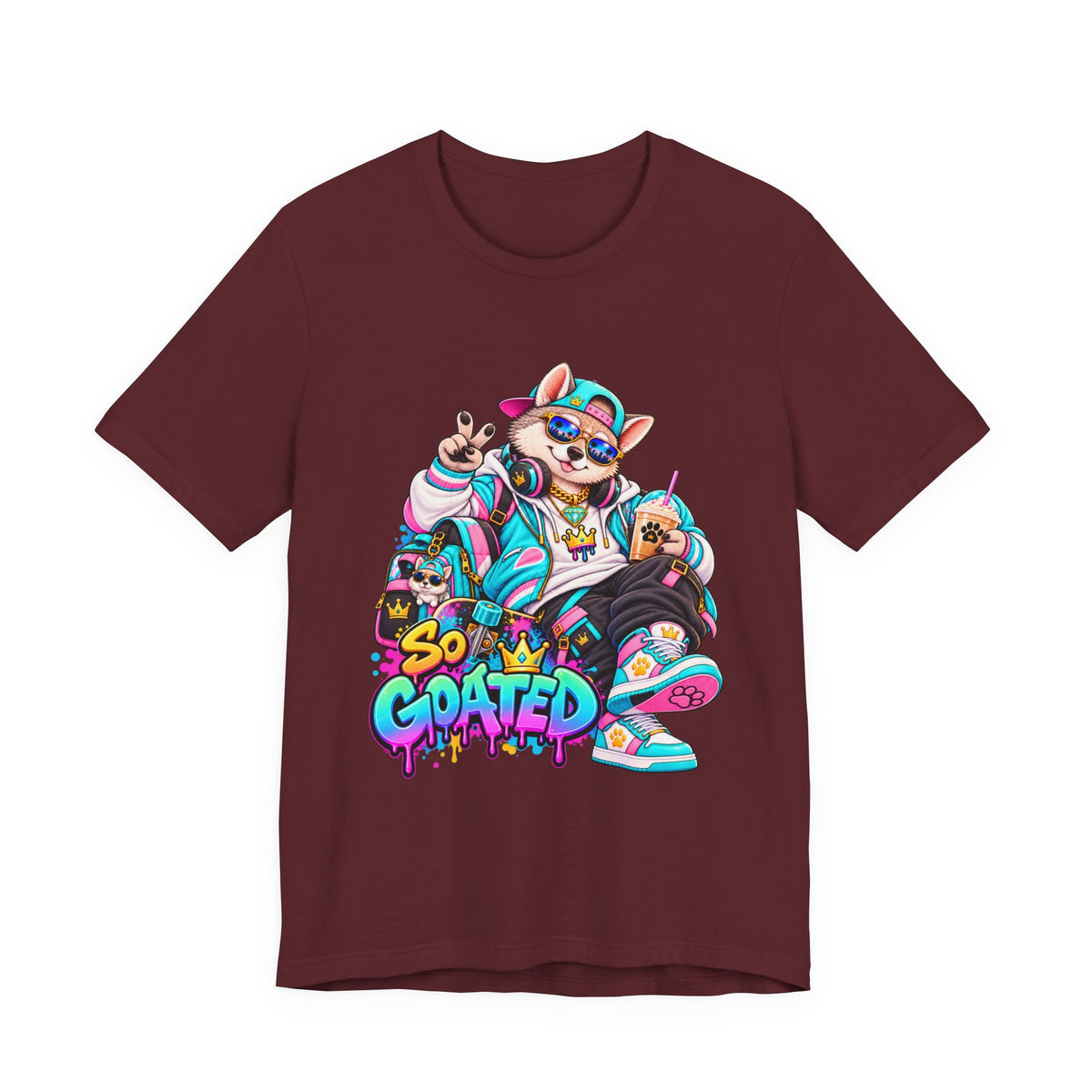 So Goated Husky with Drip T‑Shirt — Retro Skate Dog Graphic Tee