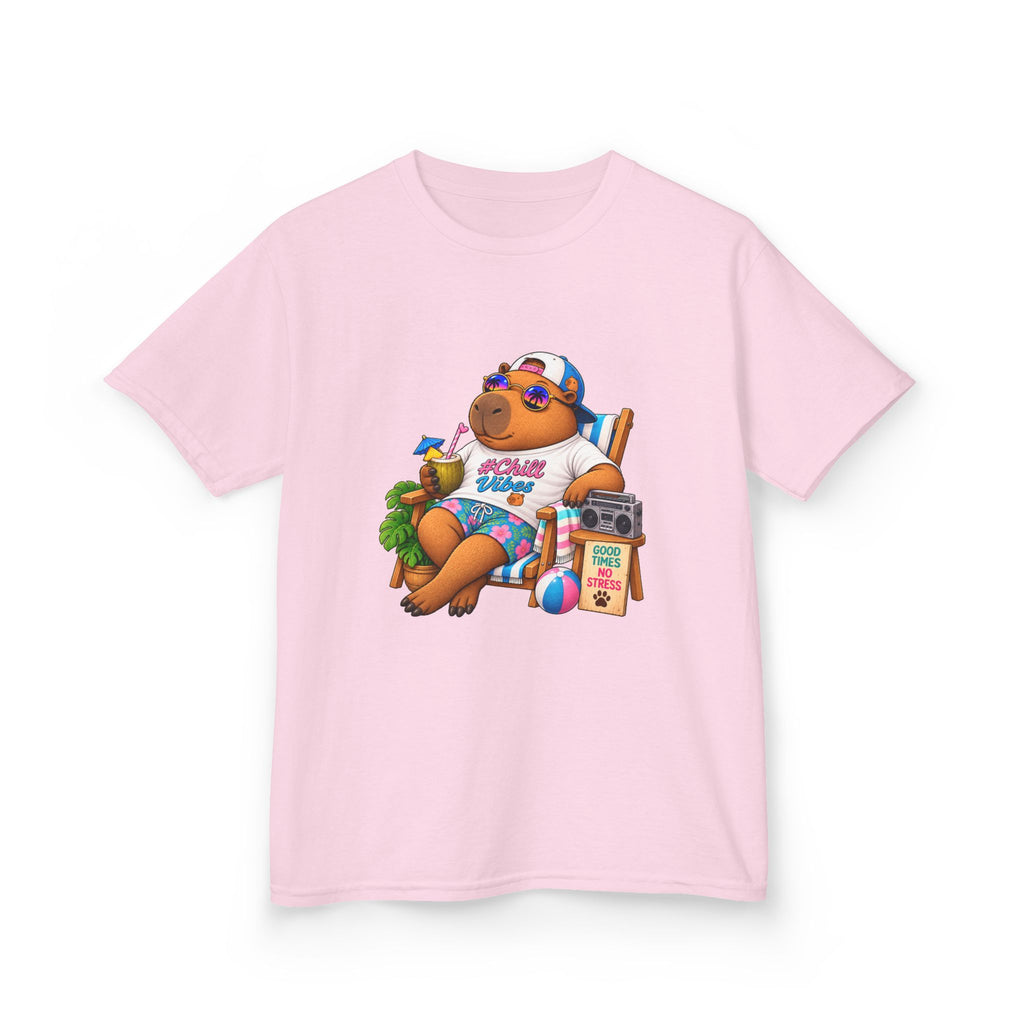 Kids Beach Chill Vibes Capybara Graphic Tee — Relaxing Vacation Cartoon Kid Shirt