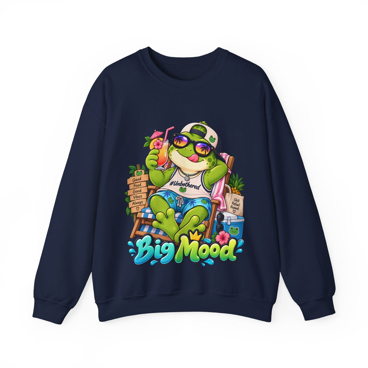 Chill Frog Crewneck Sweatshirt – Relaxed Beach Vibes Graphic Pullover