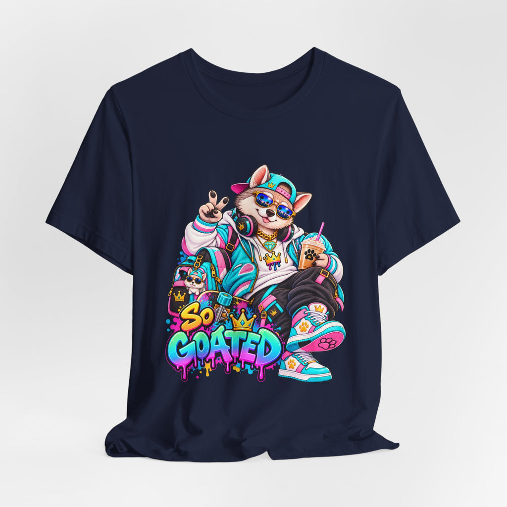 So Goated Husky with Drip T‑Shirt — Retro Skate Dog Graphic Tee