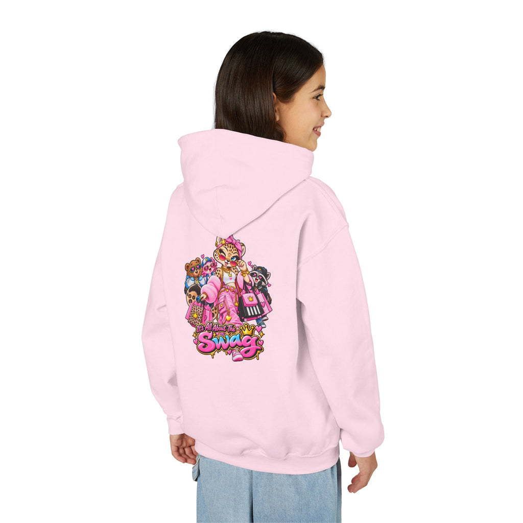 Youth Hoodie — Pink 'Swag' Cartoon Animal Squad Graphic