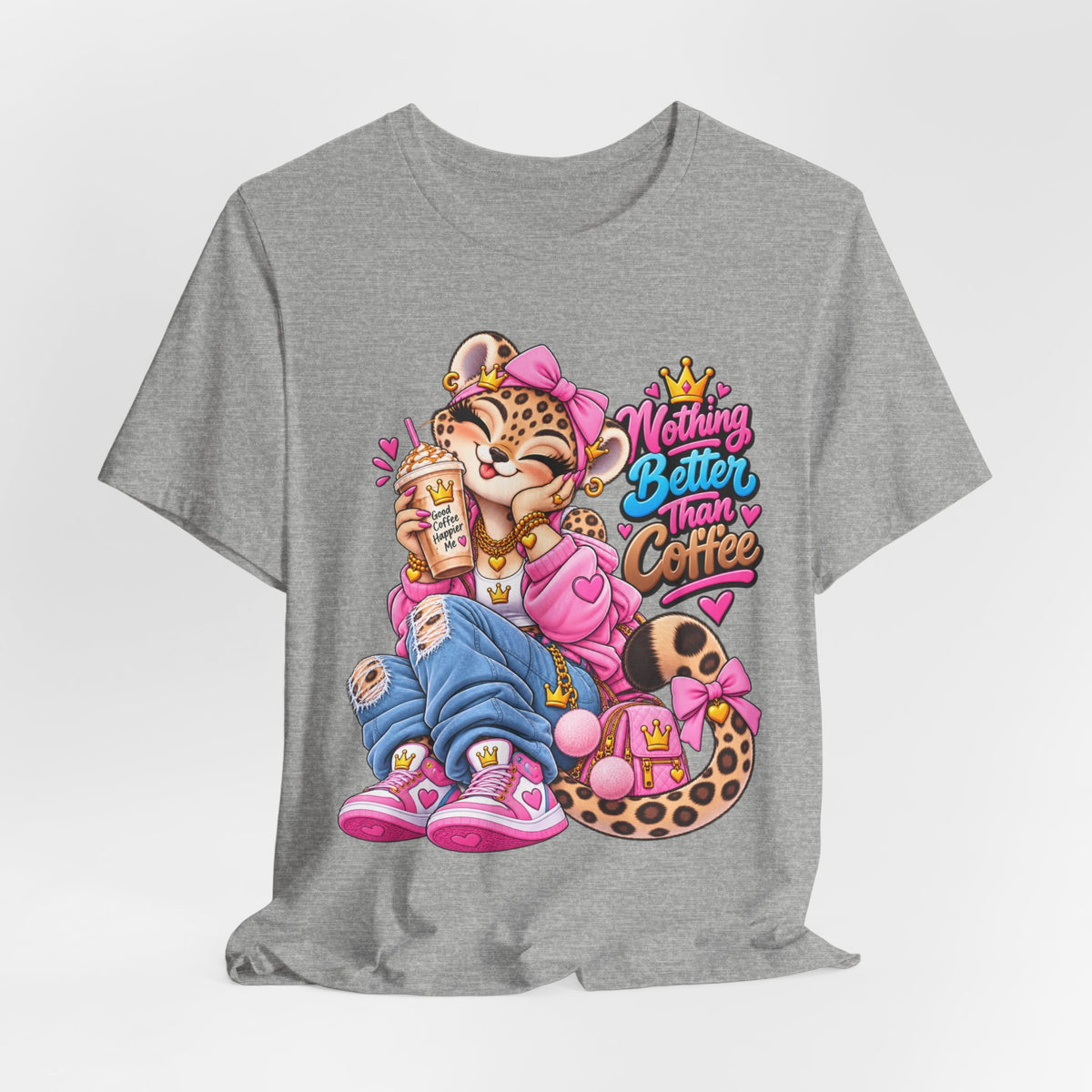 Cute Kawaii Leopard Graphic Tee — Retro Cartoon Chest Print