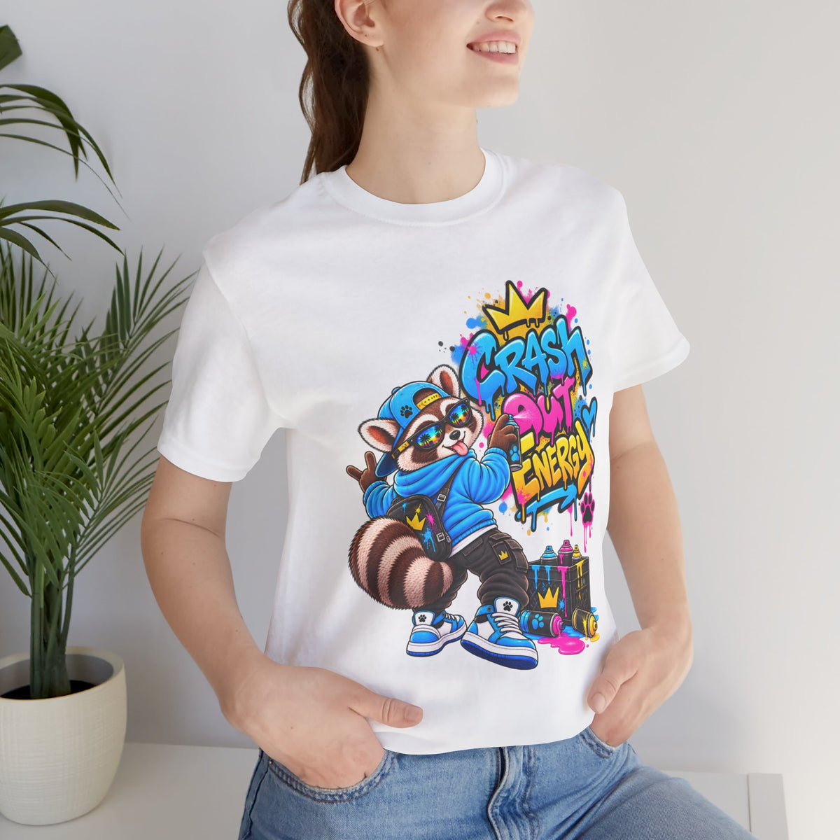 Graphic Tee — 'Crash Out Energy' Streetwear Raccoon Graffiti Shirt