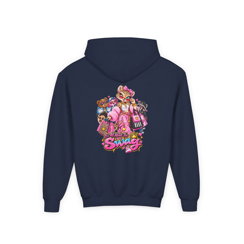 Youth Hoodie — Pink 'Swag' Cartoon Animal Squad Graphic
