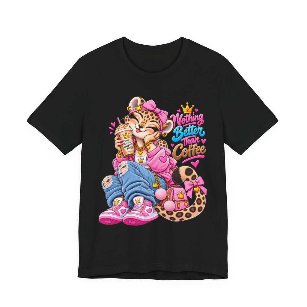 Cute Kawaii Leopard Graphic Tee — Retro Cartoon Chest Print