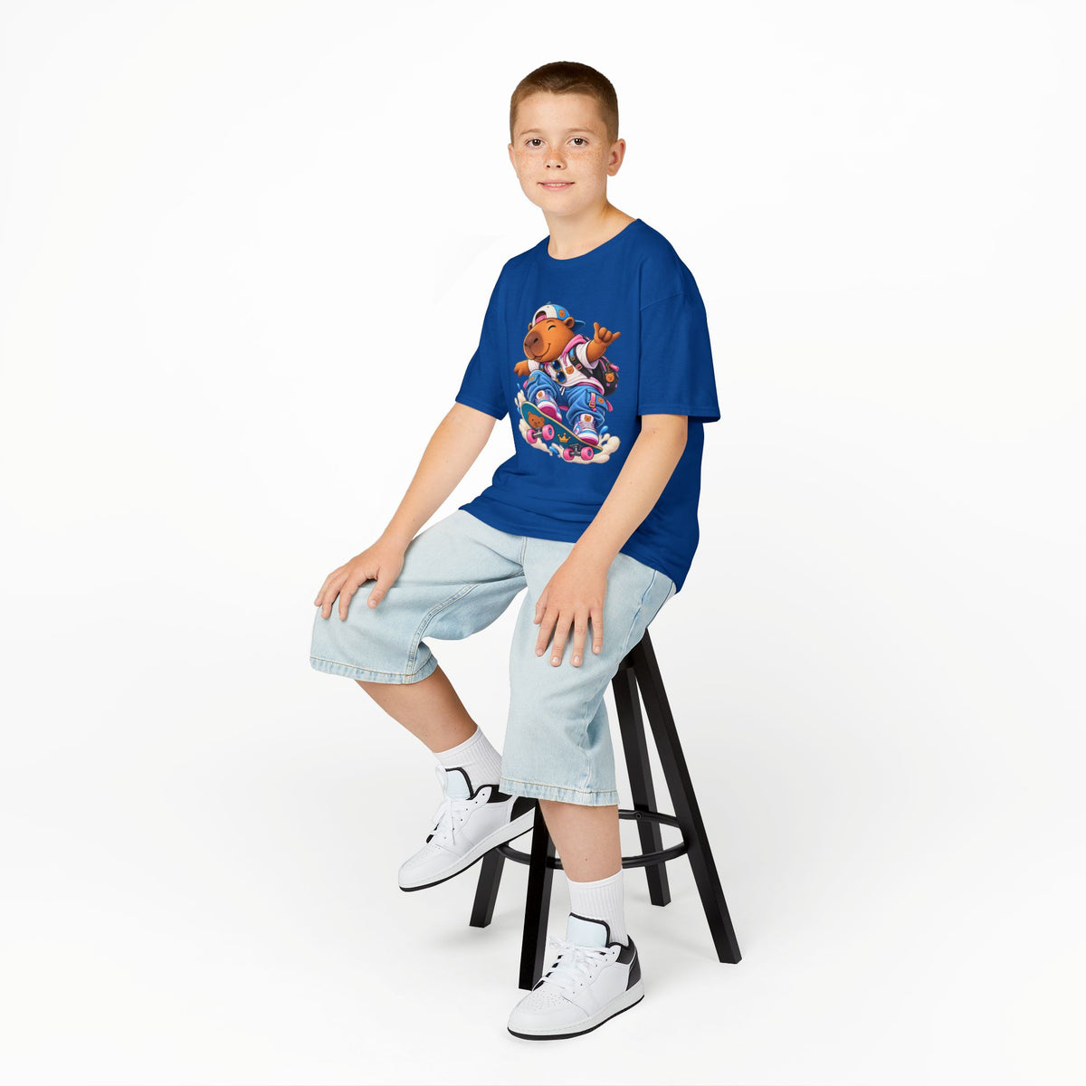 Kids Skateboarding Capybara Tee — Cute Skateboarder Graphic T-Shirt for Boys & Girls