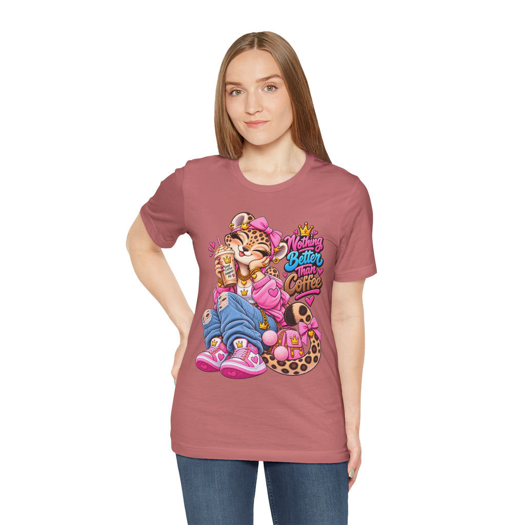 Cute Kawaii Leopard Graphic Tee — Retro Cartoon Chest Print