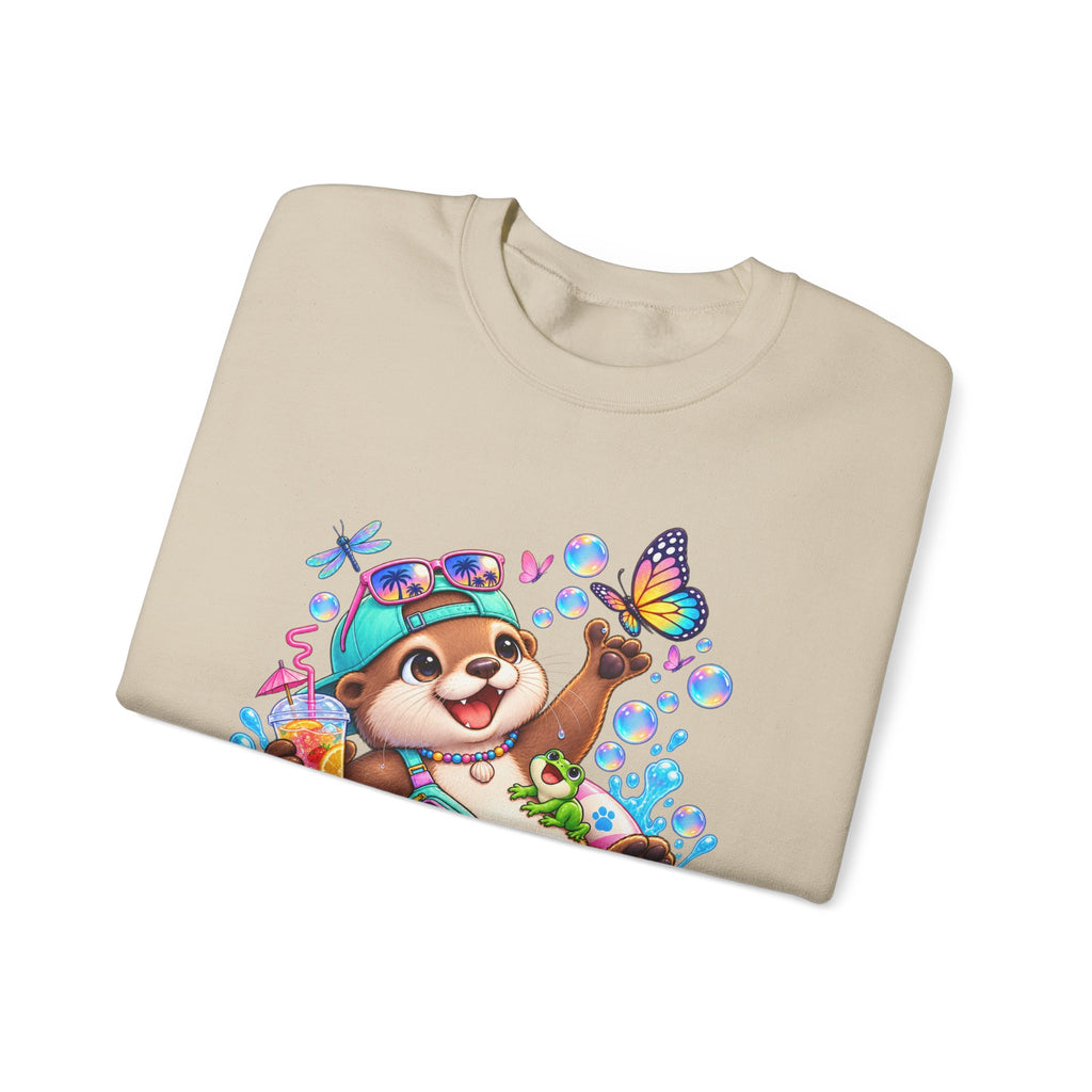 Otter Float Crewneck Sweatshirt — Cute Otter with Butterfly Summer Vibes
