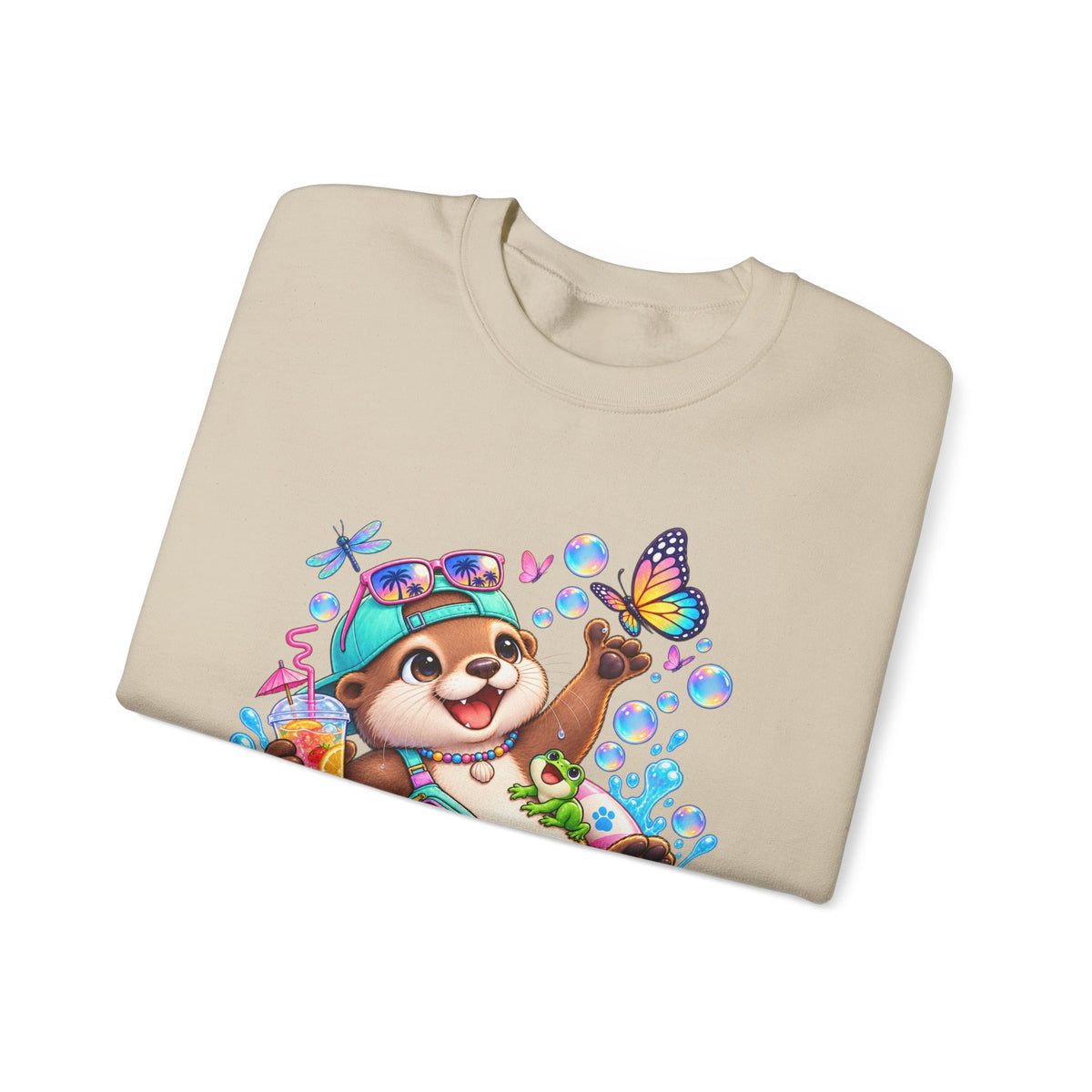 Otter Float Crewneck Sweatshirt — Cute Otter with Butterfly Summer Vibes