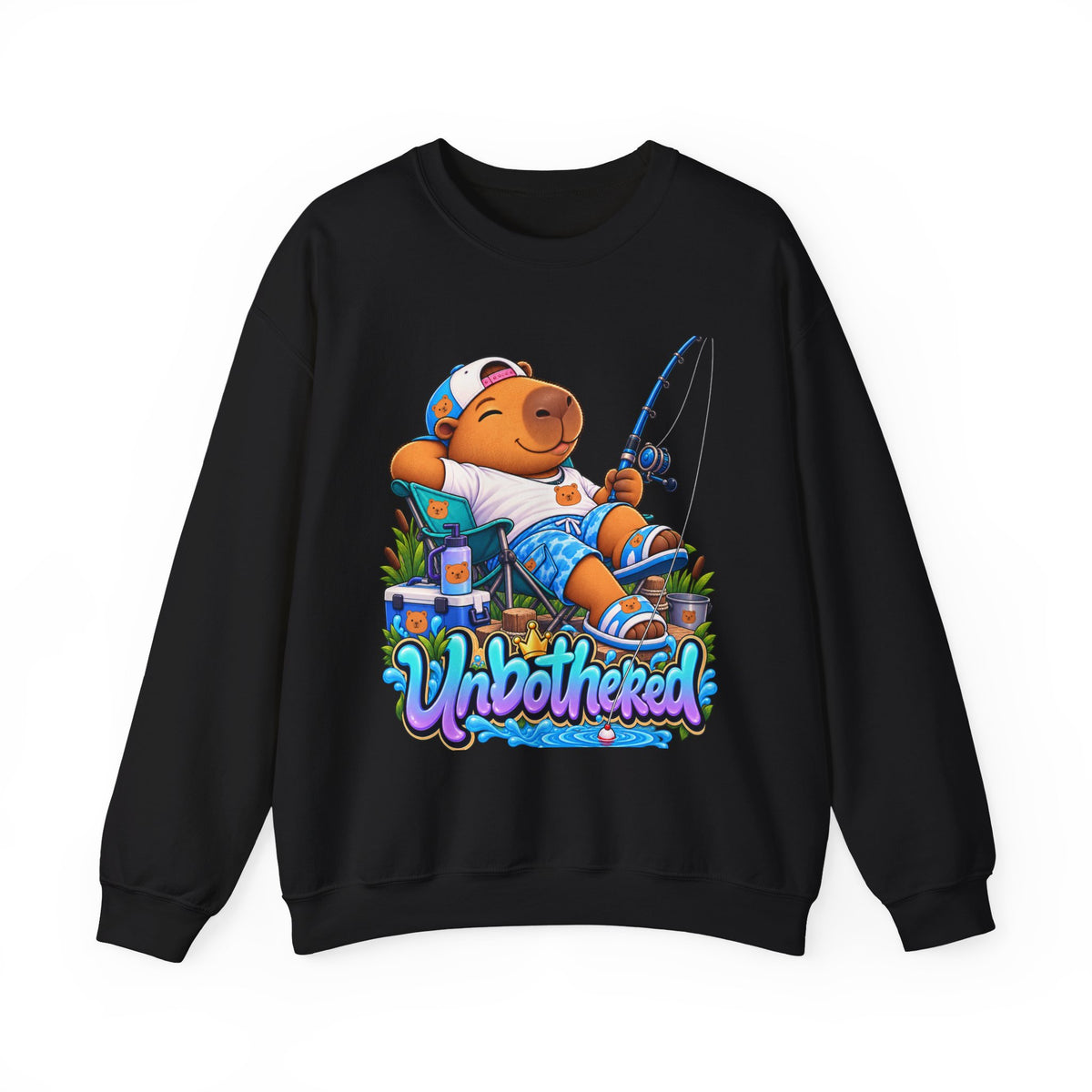 Unbothered Fishing Capybara Crewneck Sweatshirt