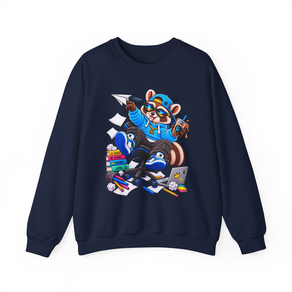 Mischievous Raccoon Crewneck Sweatshirt — Cute Kawaii Cartoon Graphic