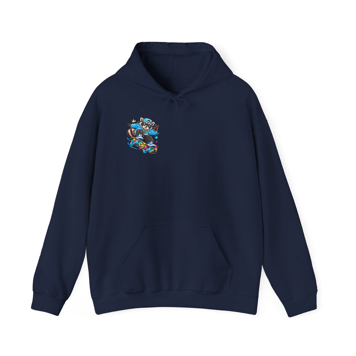 Skateboard Raccoon- Patch Hoodie — Colorful Marine Life Graphic