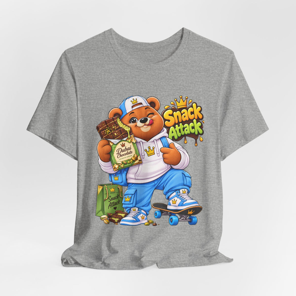 Snack Attack Bear T‑Shirt — Cute Foodie Bear Eating Snacks Graphic Tee