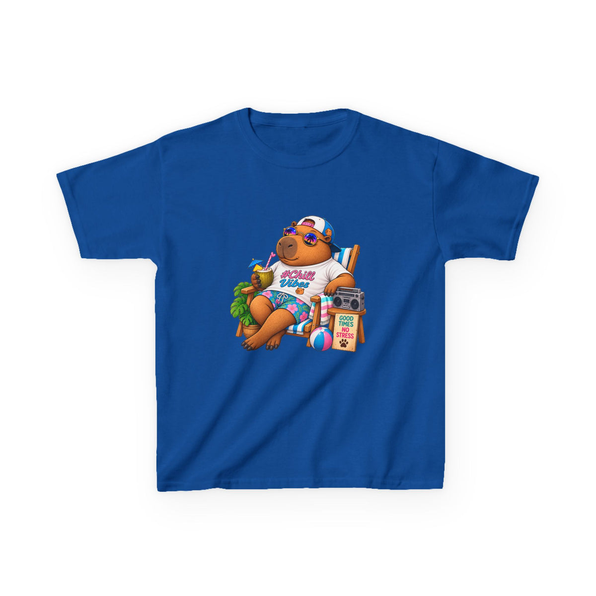 Kids Beach Chill Vibes Capybara Graphic Tee — Relaxing Vacation Cartoon Kid Shirt