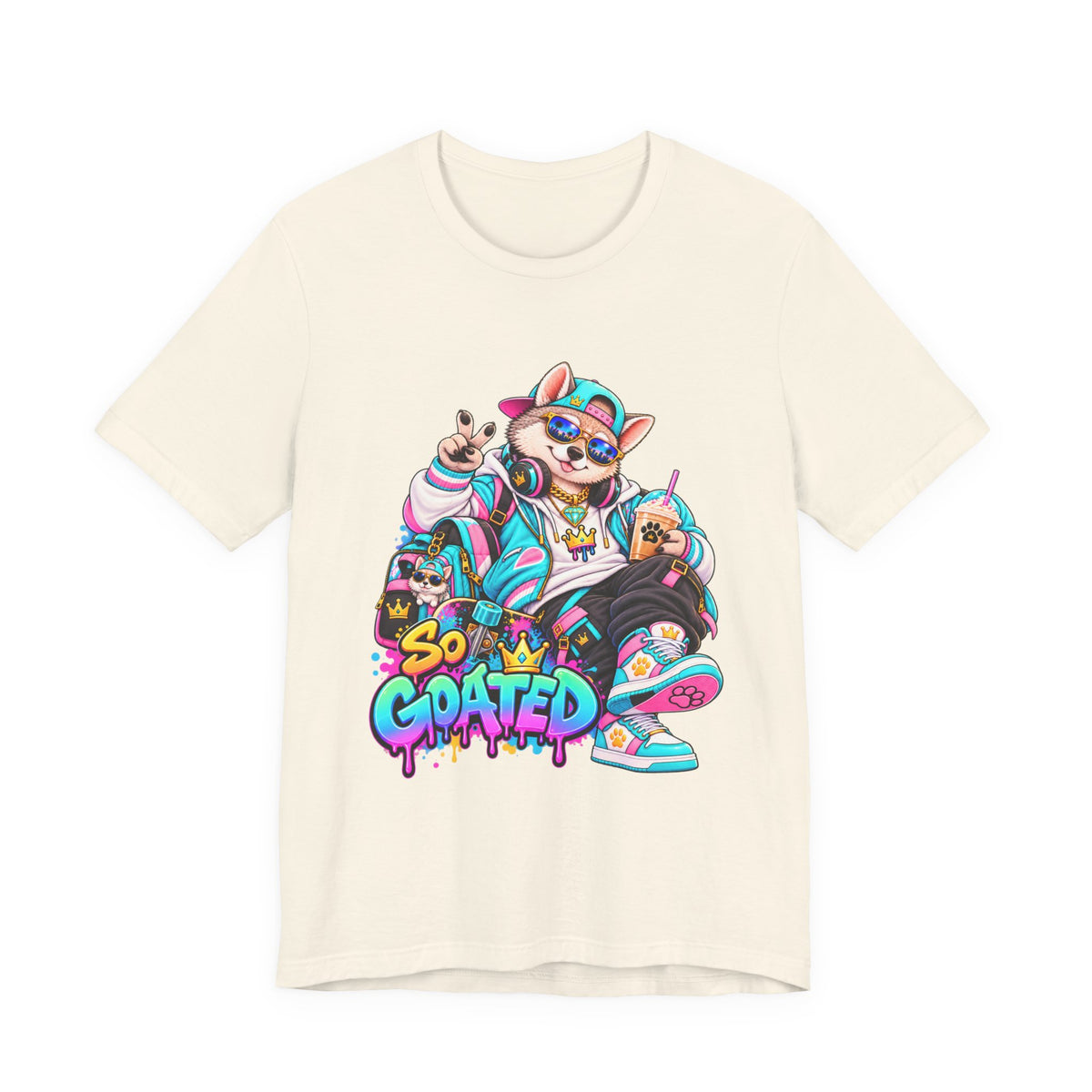 So Goated Husky with Drip T‑Shirt — Retro Skate Dog Graphic Tee