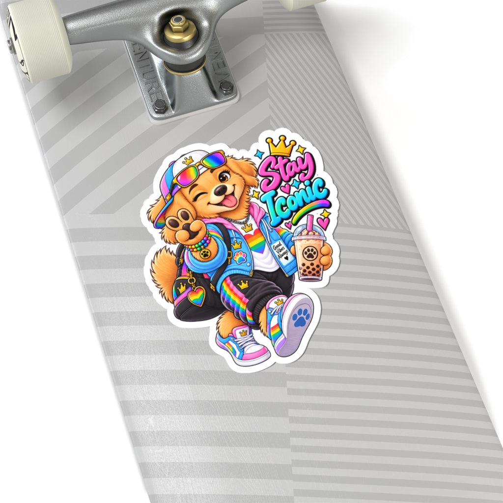 Cute Rainbow Dog Sticker — 'Good Vibes' Kiss-Cut Vinyl Laptop Decal