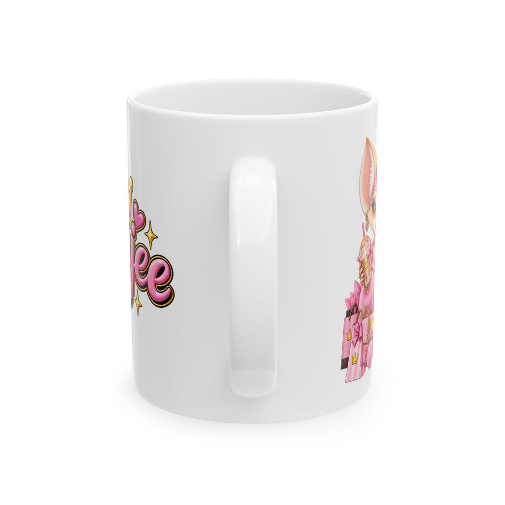 Boujee Fennec Fox Ceramic Mug — Pink Retro Logo Coffee Cup (11oz & 15oz)