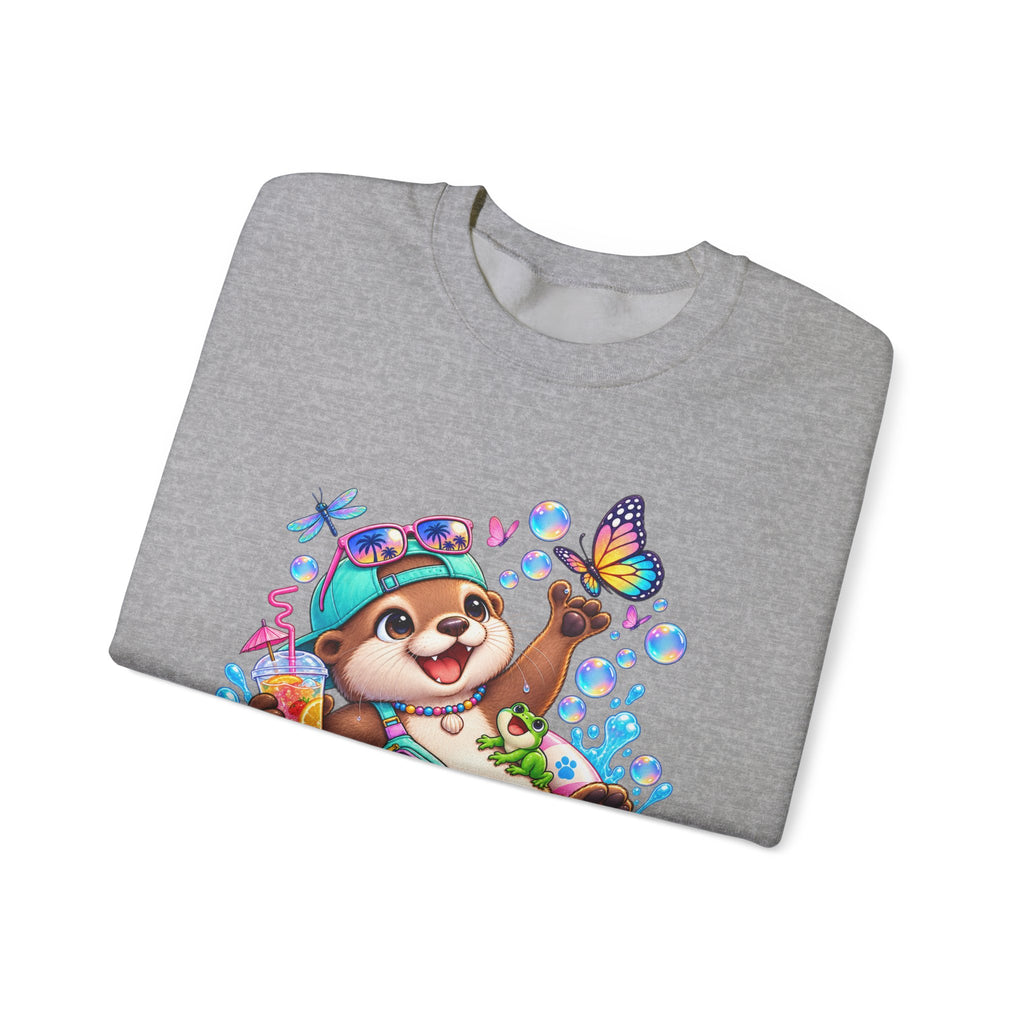 Otter Float Crewneck Sweatshirt — Cute Otter with Butterfly Summer Vibes