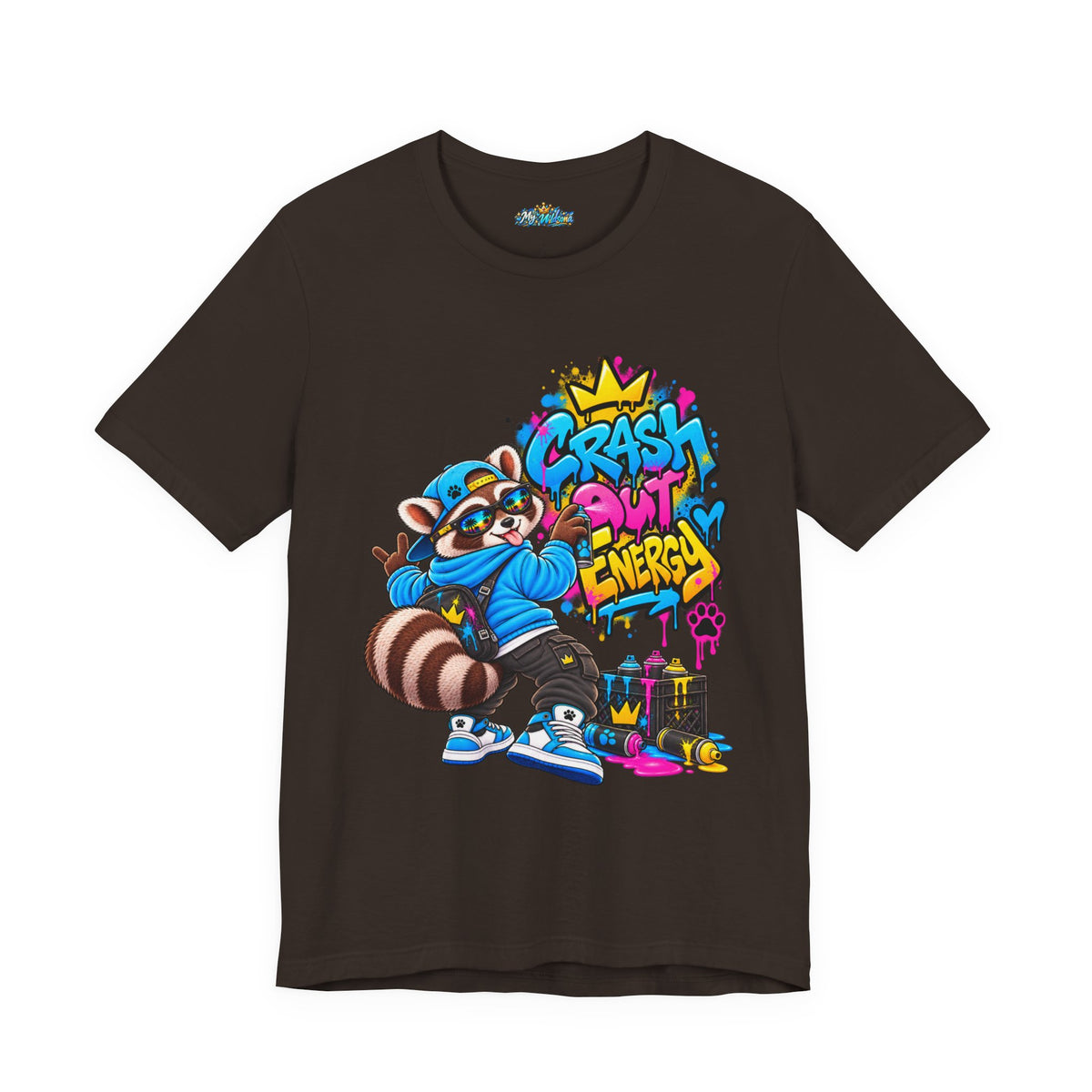 Graphic Tee — 'Crash Out Energy' Streetwear Raccoon Graffiti Shirt