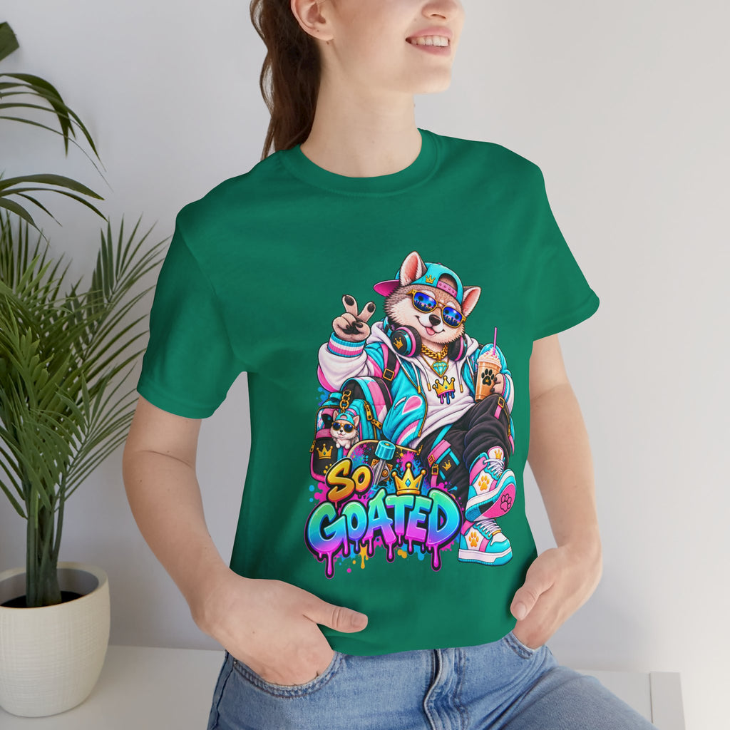 So Goated Husky with Drip T‑Shirt — Retro Skate Dog Graphic Tee