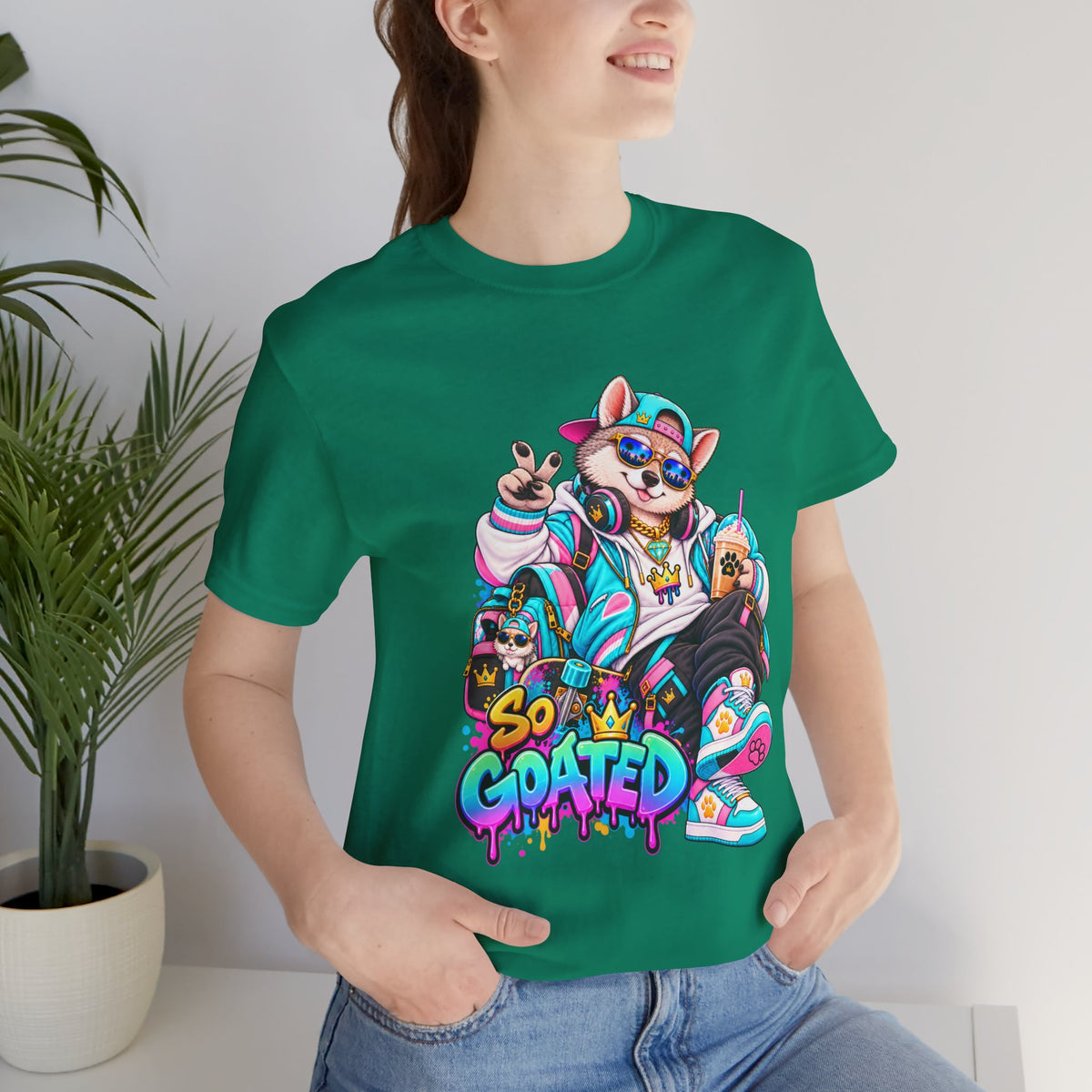 So Goated Husky with Drip T‑Shirt — Retro Skate Dog Graphic Tee