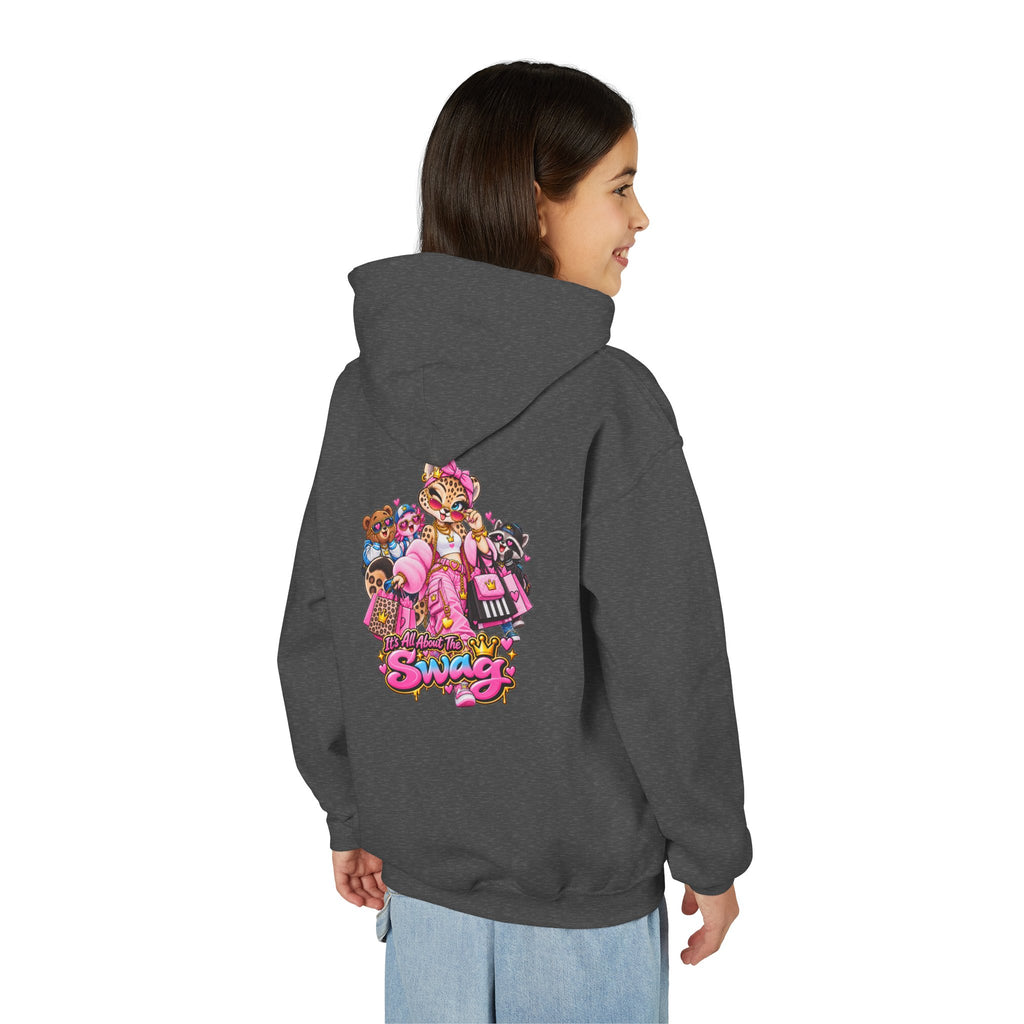 Youth Hoodie — Pink 'Swag' Cartoon Animal Squad Graphic