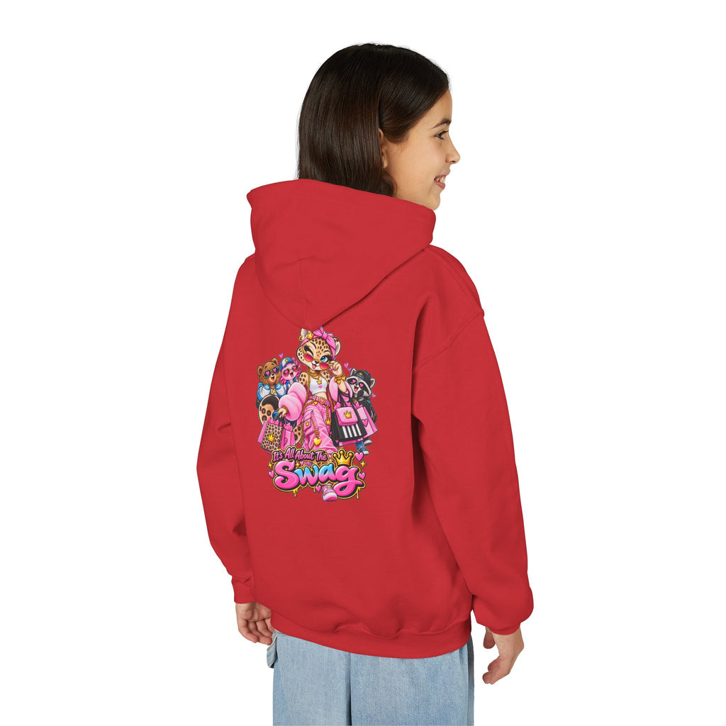 Youth Hoodie — Pink 'Swag' Cartoon Animal Squad Graphic