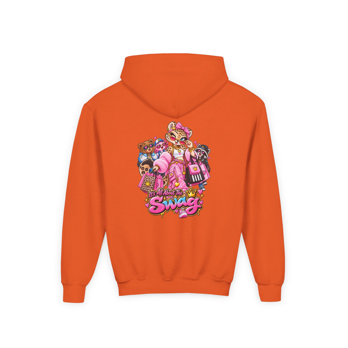 Youth Hoodie — Pink 'Swag' Cartoon Animal Squad Graphic