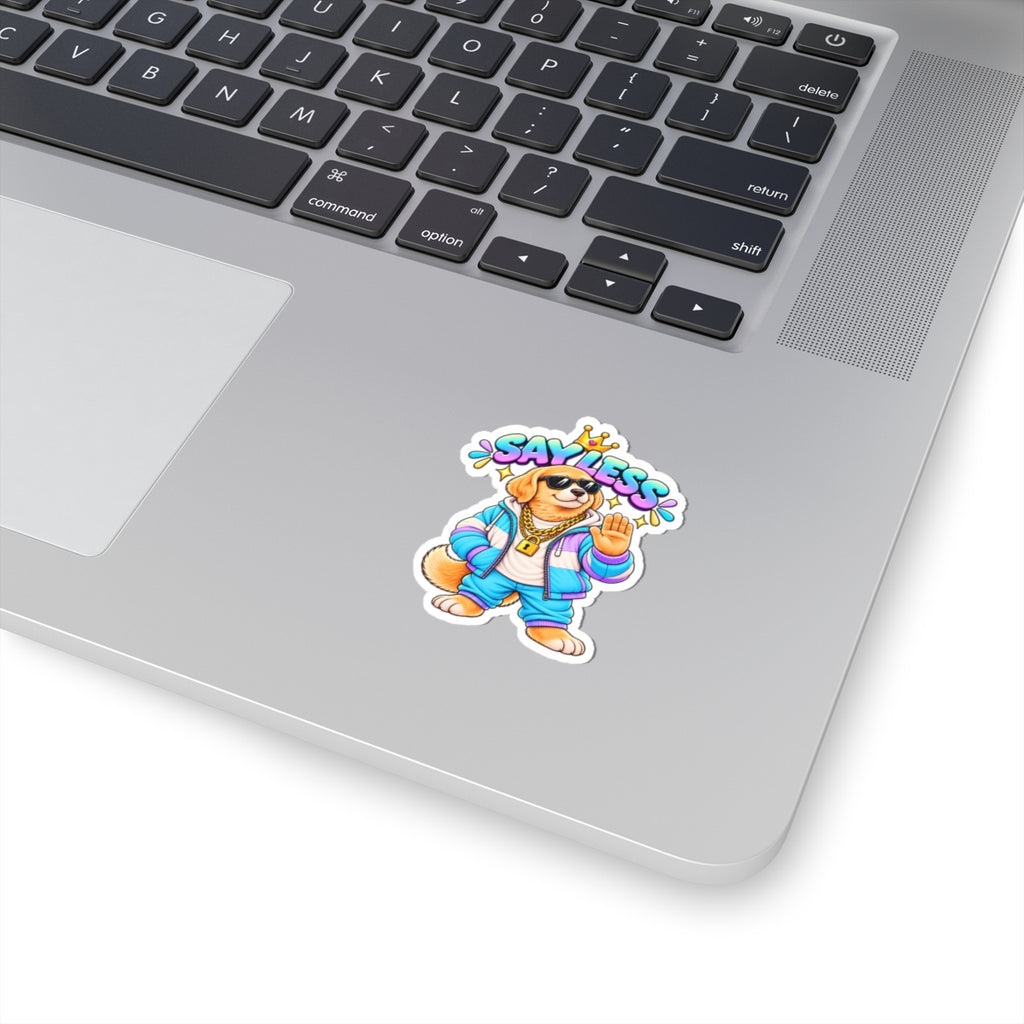 Cute Golden Retriever Sticker — 'Say Less' Dog Crown Vinyl Kiss-Cut Sticker for Laptops & Water Bottles