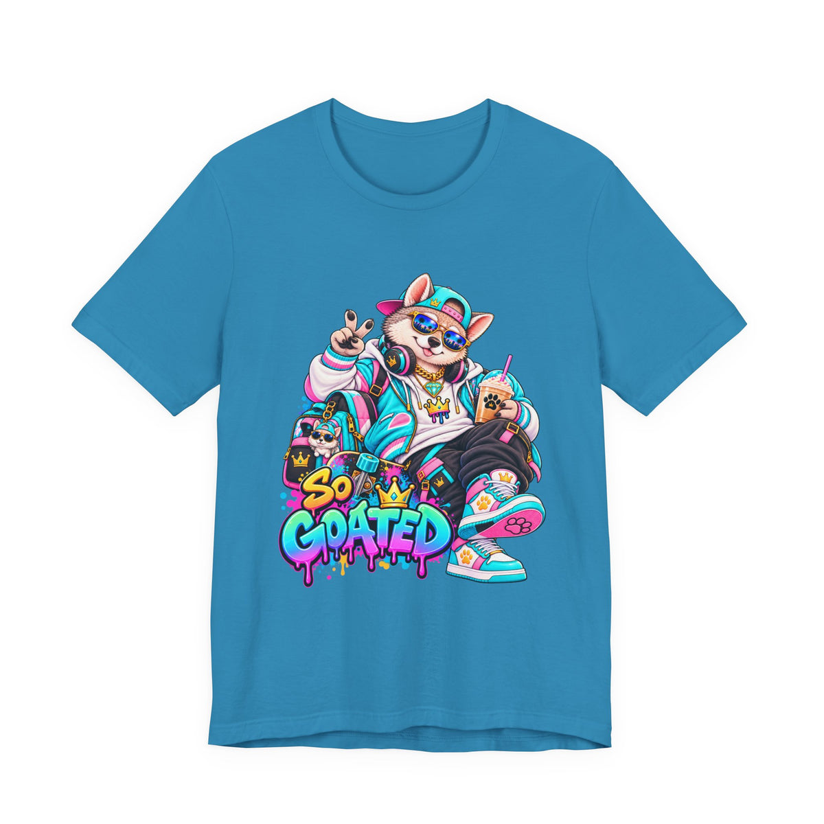 So Goated Husky with Drip T‑Shirt — Retro Skate Dog Graphic Tee