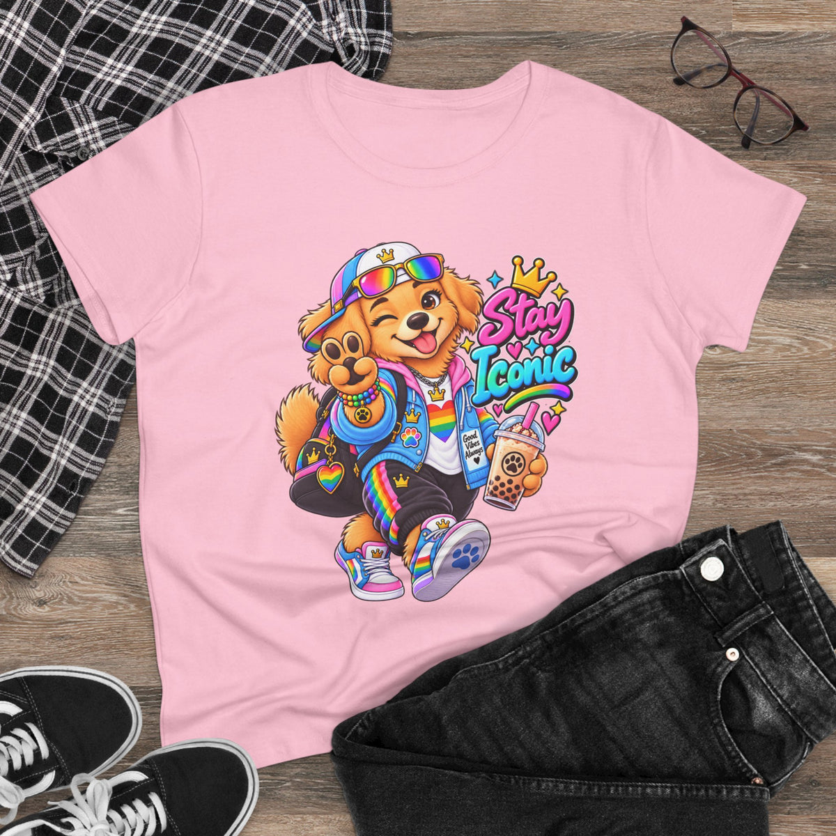 Stay Iconic Dog Graphic Tee — Cute Retro Teddy Bear Design