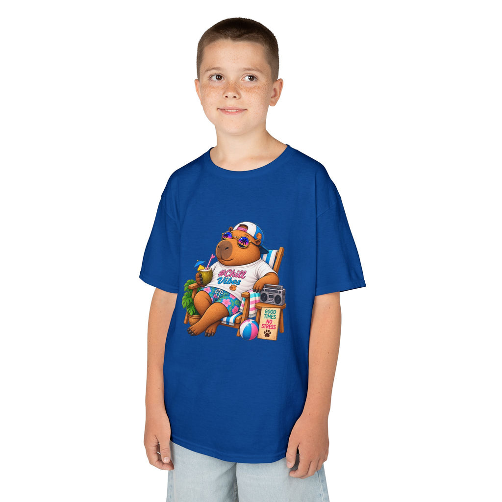 Kids Beach Chill Vibes Capybara Graphic Tee — Relaxing Vacation Cartoon Kid Shirt