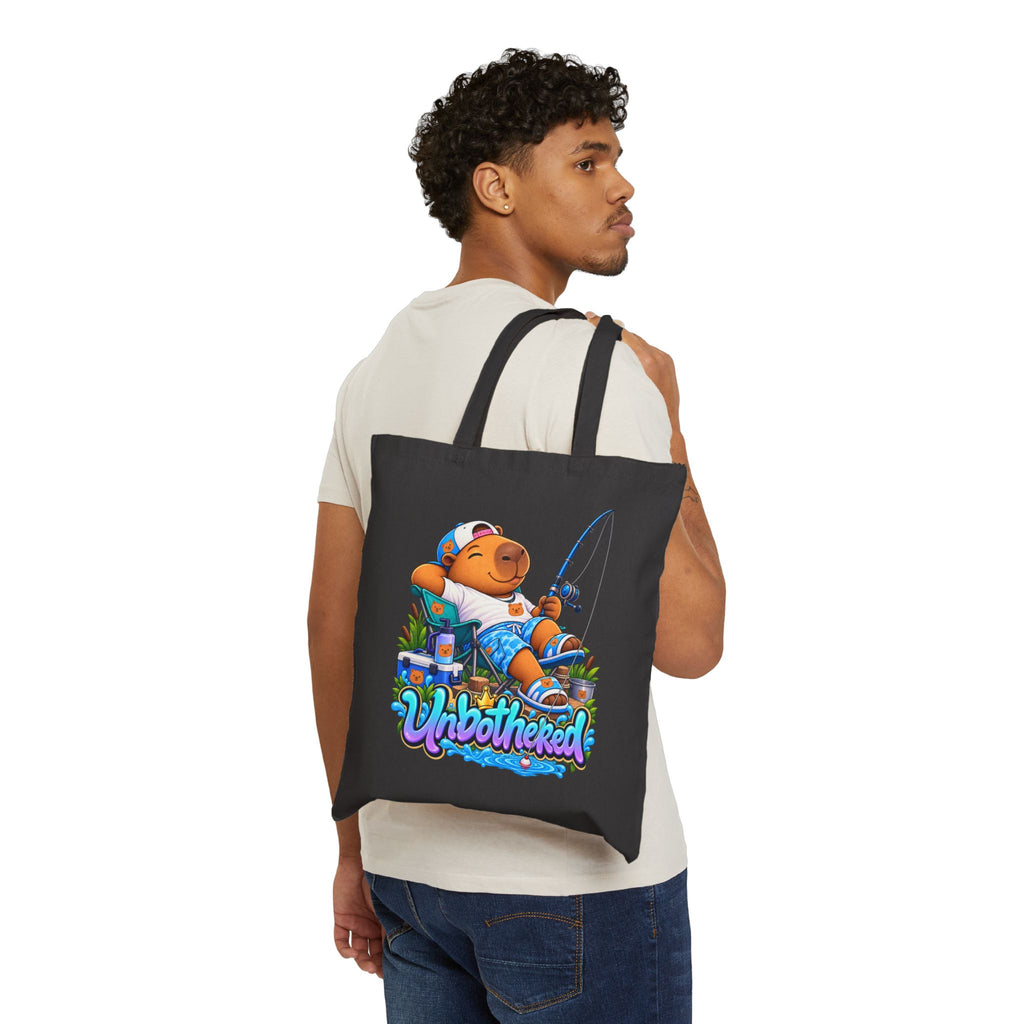 'Unbothered' Fishing Zenzo Capybara Cotton Canvas Tote